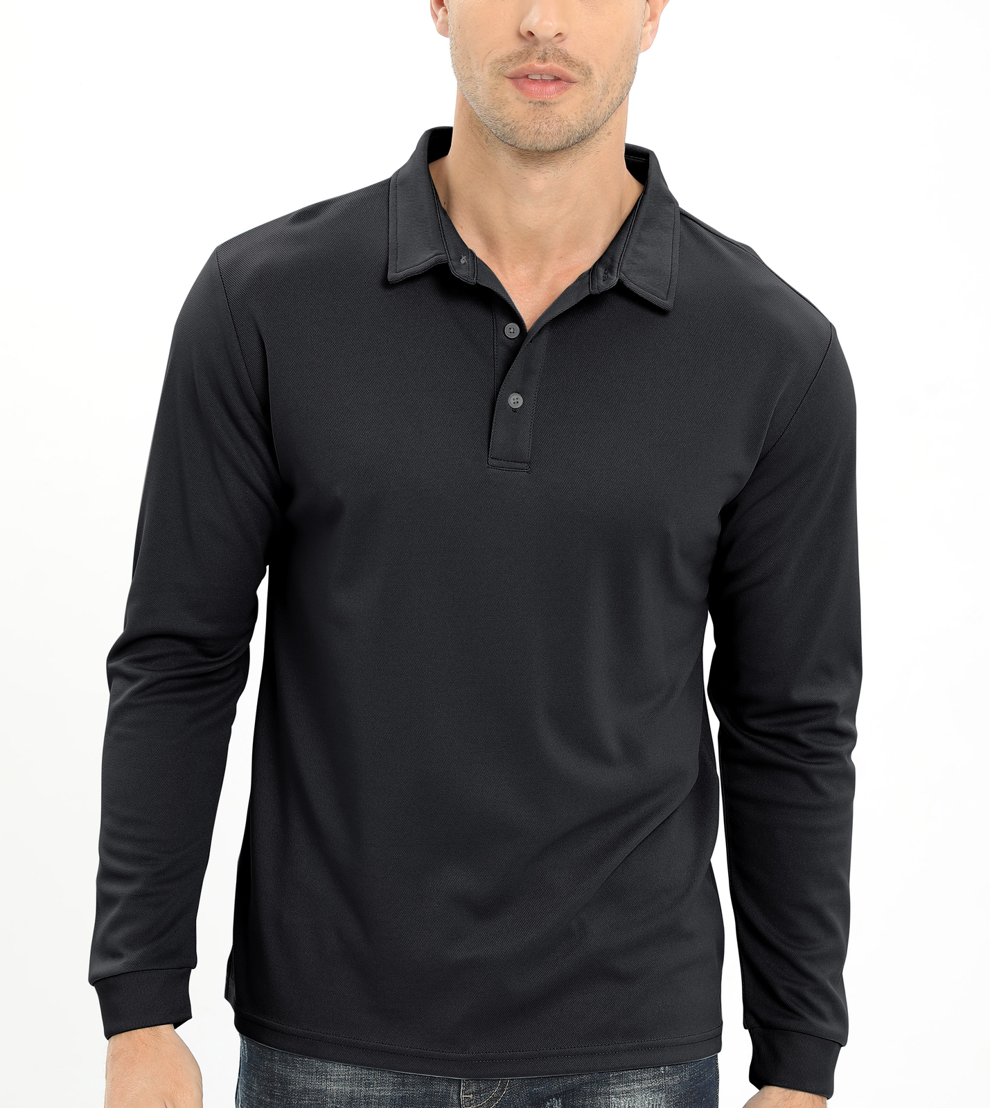 Men’s Polo Shirt Long Sleeve Outdoor Golf T Shirt 3-Button Quick Dry Lightweight