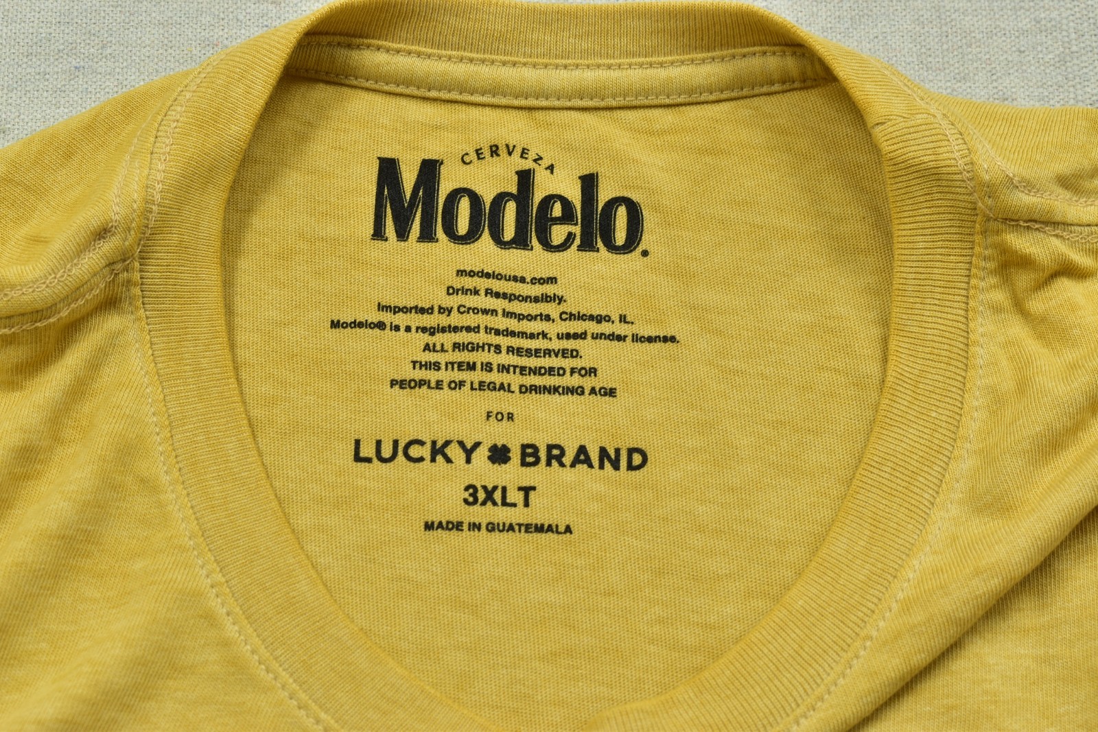 Lucky Brand Men’s Modelo Luchador Yellow Short Sleeve Crew Neck Size 3XLT NEW