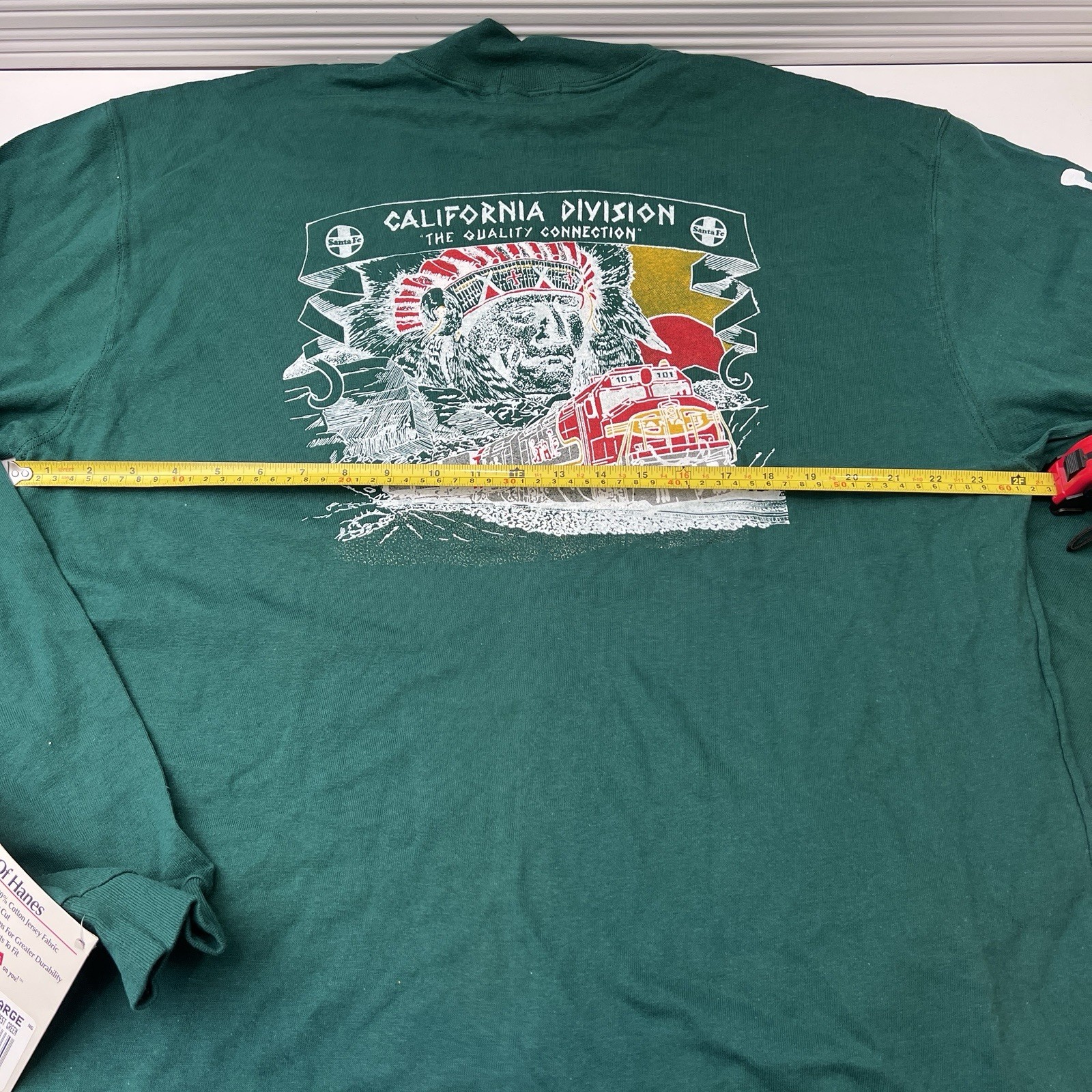 Vintage Santa Fe Railroad Long Sleeve NOS Hanes Signature Green Trains BNSF NWT