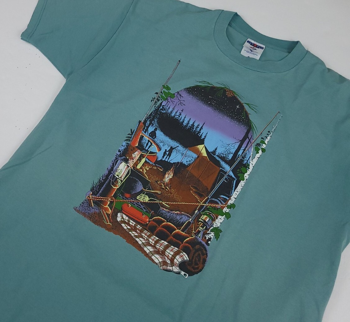Vintage 90s Camping Outdoor Scenic Multicolor Print Shirt Rare Camp Vtg USA Made