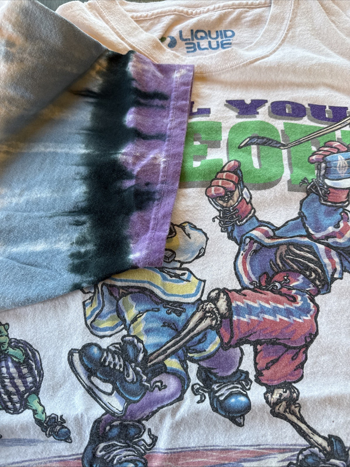 Vintage Grateful Dead Liquid Blue Hockey Tie Dye T Shirt 1994 XXL. 2XL Faceoff