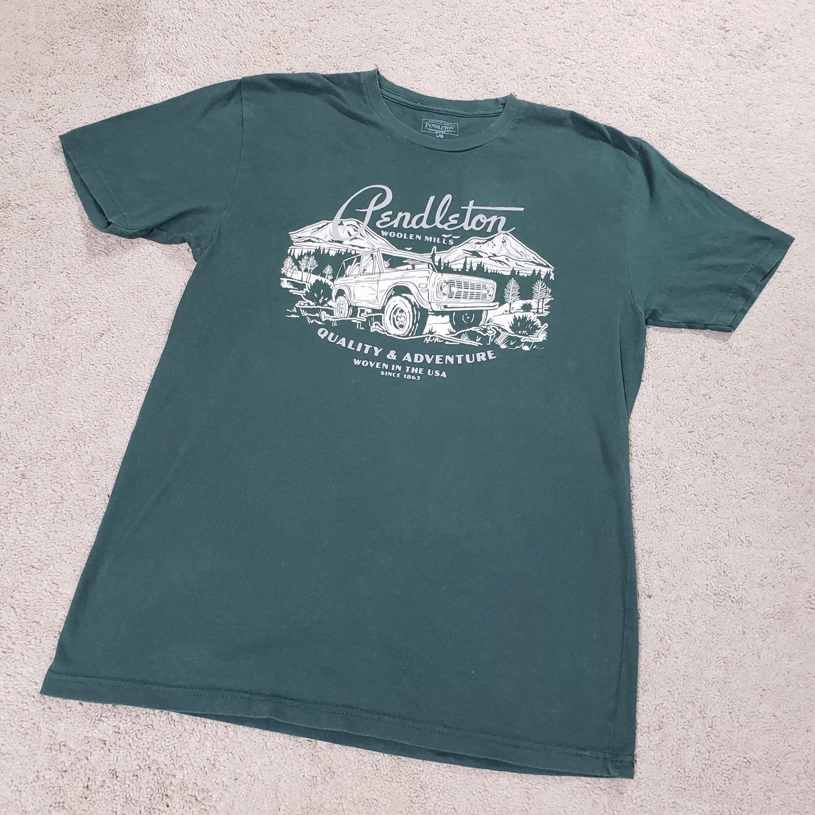 Pendleton Mens Off Road Trails Graphic Green Graphic Short Sleeve T Shirt Large