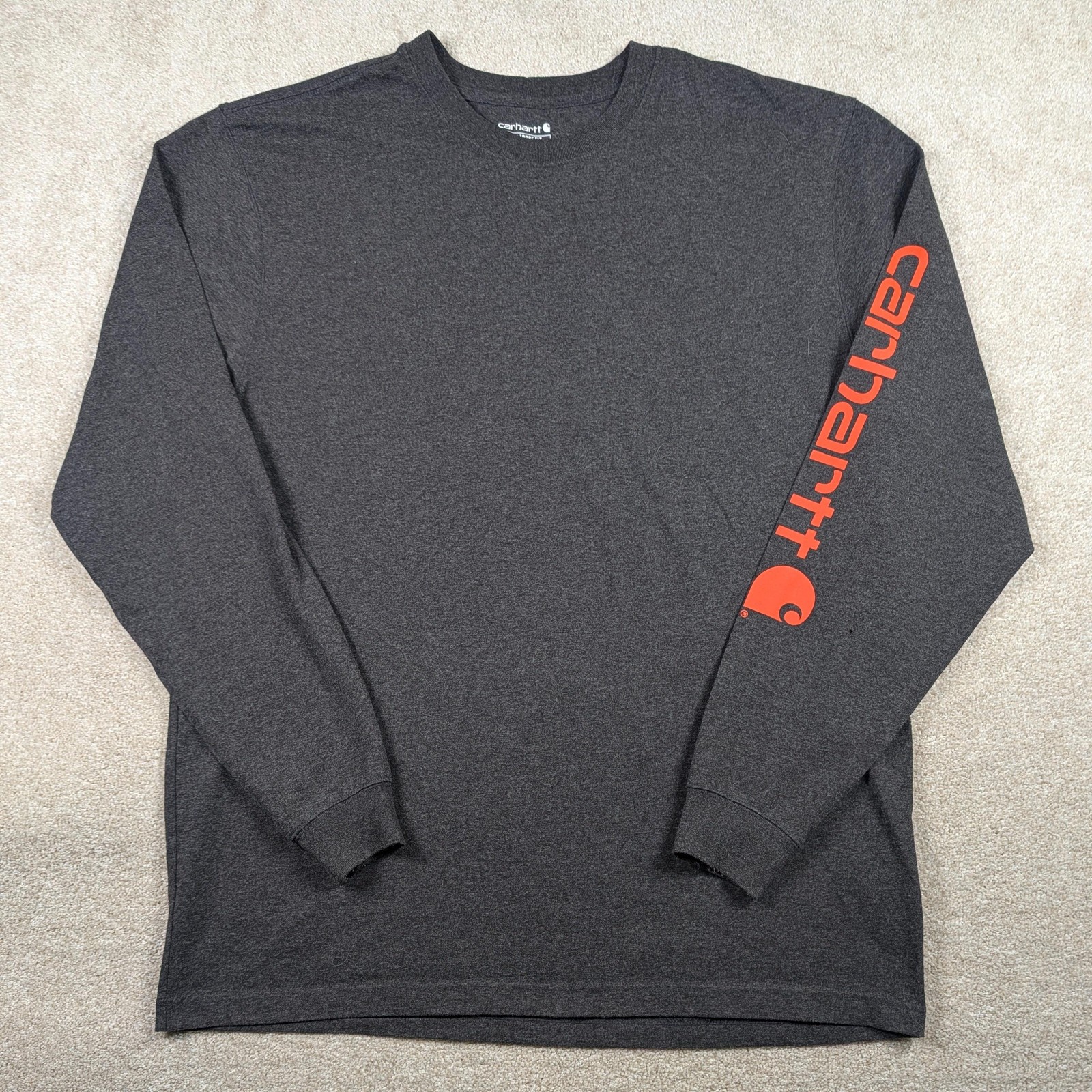 Carhartt Shirt Mens LT Gray Loose Fit Long Sleeve Logo Spell Out TK0231-M