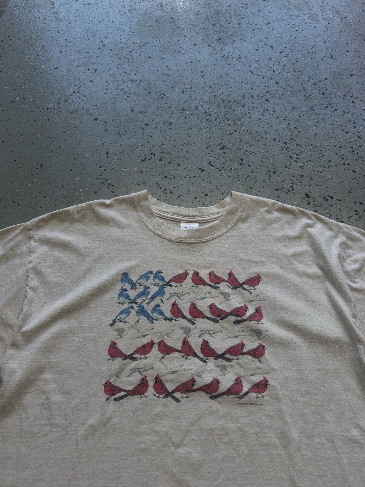 Gildan Ultra Cotton Men’s XL Beige Heavyweight Bird Graphic Tee 2001