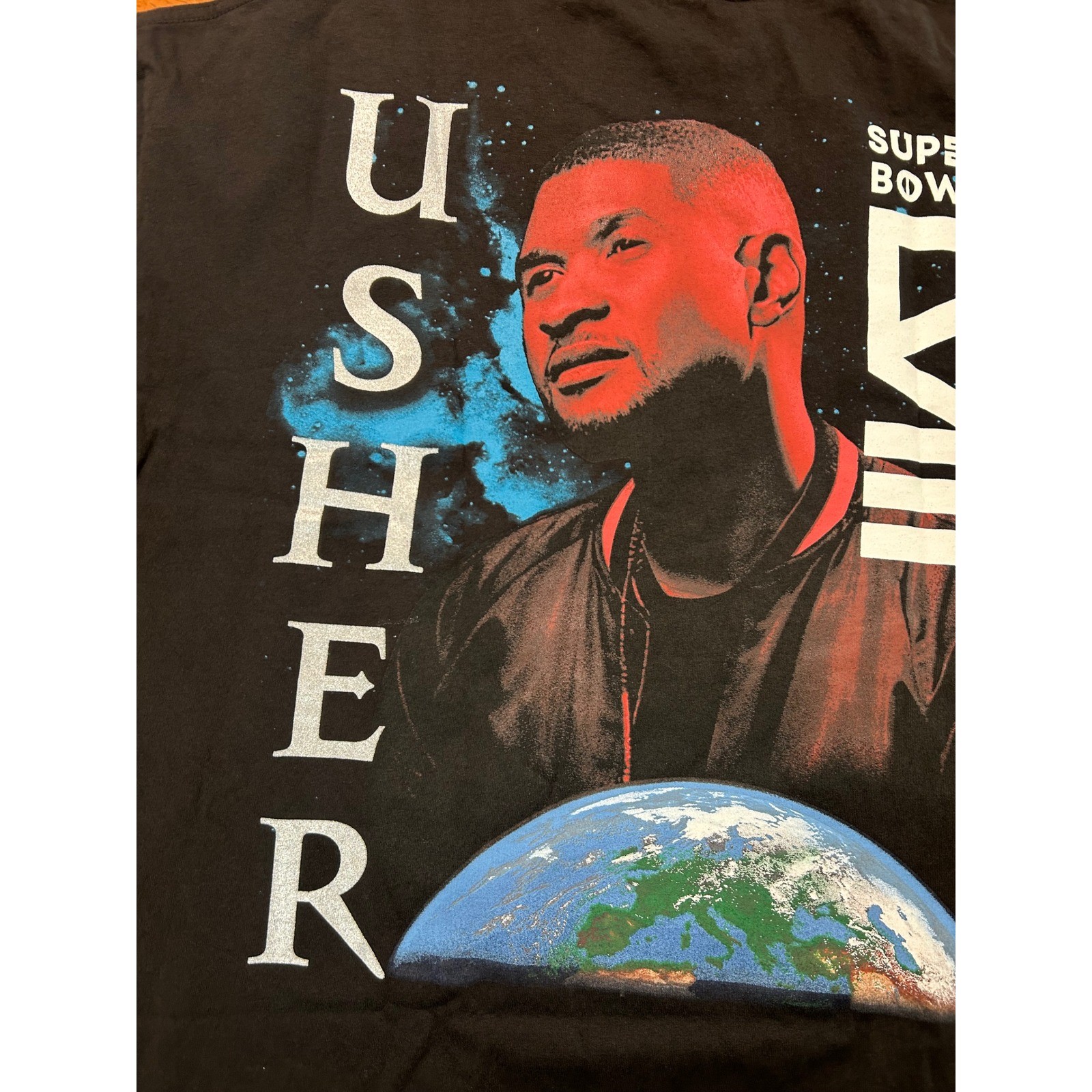 New Mitchell & Ness Usher Super Bowl LVIII TShirt Mens Large Black Halftime Show