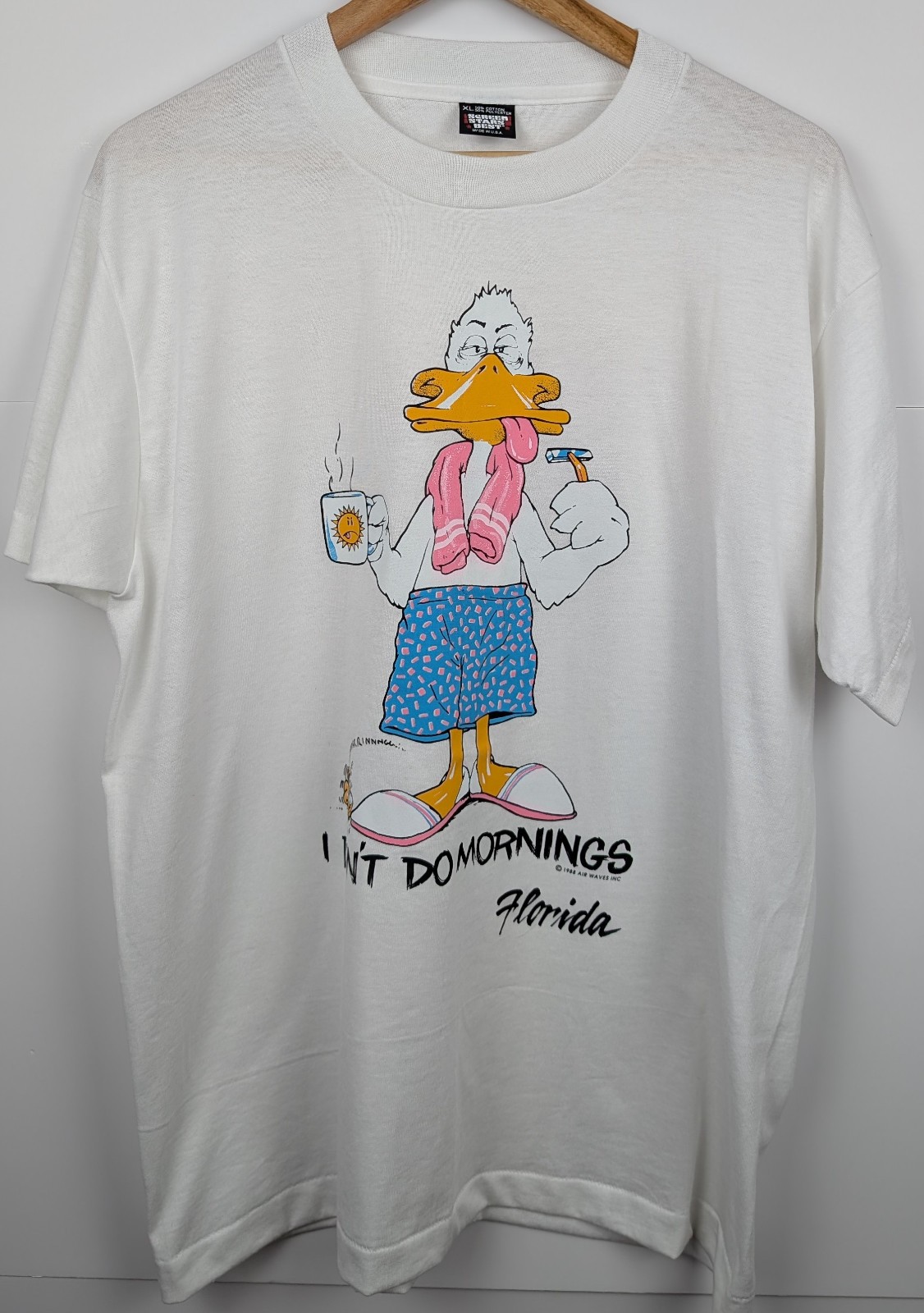 Vintage Screen Stars T-Shirt Mens XL White 1988 Air Waves Duck Single Stitch