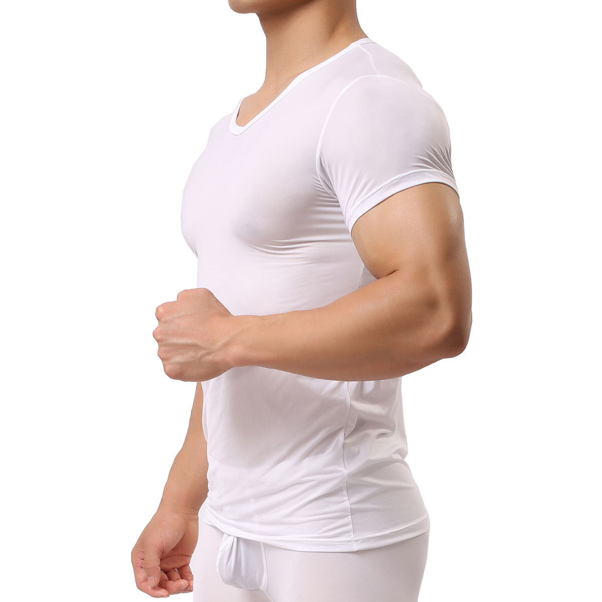 Mens Sport Gym T-Shirt Sexy Muscle Tops Fitness Short Sleeve Tee V-Neck Tights