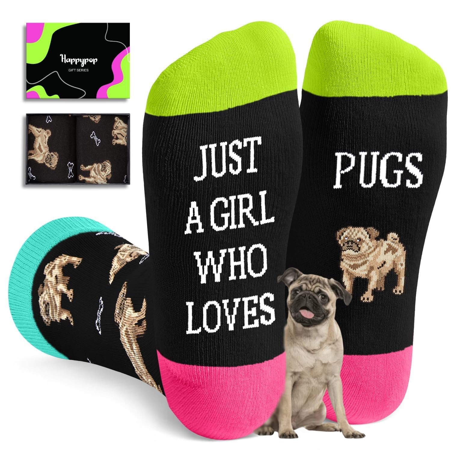 Funny Pugs Socks for Girls – Crazy Pugs Gifts Silly Fun Weird Gifts