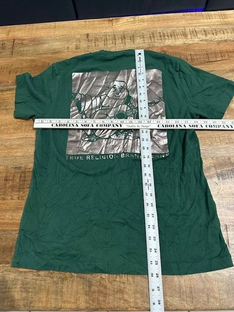 Mens True Religion Jeans Green Foil Silver T shirt 2 Double Sided Medium Buddha