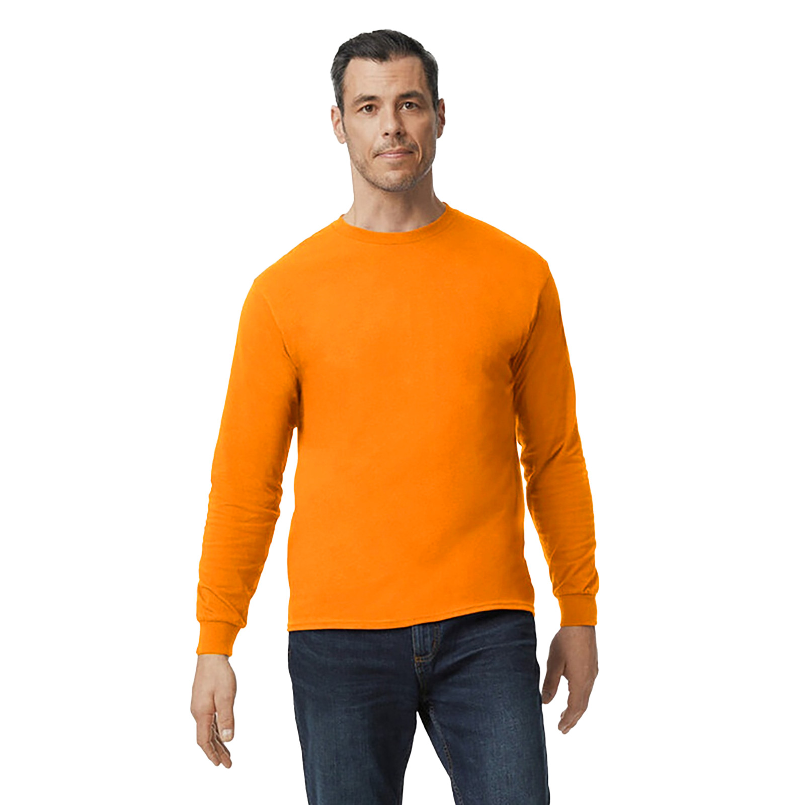 Gildan Safety Green & Orange Mens Tee Crewneck Long Sleeve T-Shirt S-3XL – 5400
