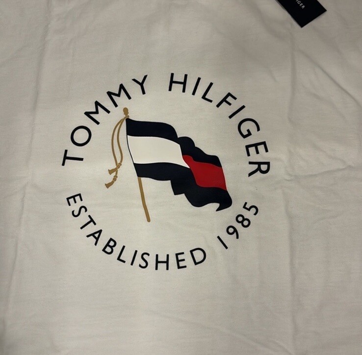 Tommy Hilfiger Men’s Flag Logo T-Shirt White Navy Blue Red New