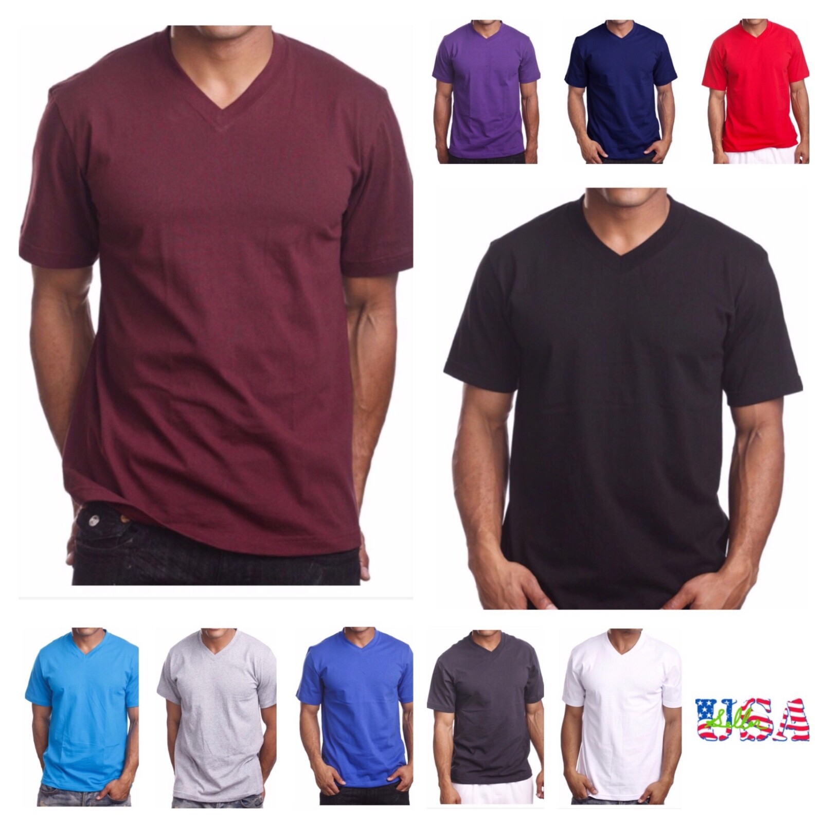 Mens T-Shirt HEAVY WEIGHT Plain V-Neck BIG AND TALL Camo Hunt GYM Active Tee