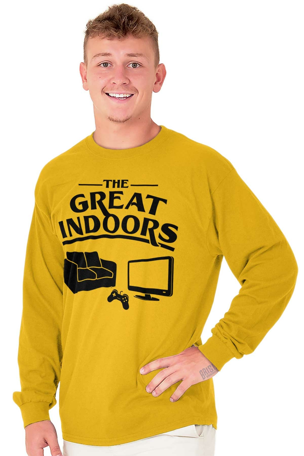 Funny Video Game The Great Indoors Introvert Mens Long Sleeve Crew Neck T Shirt