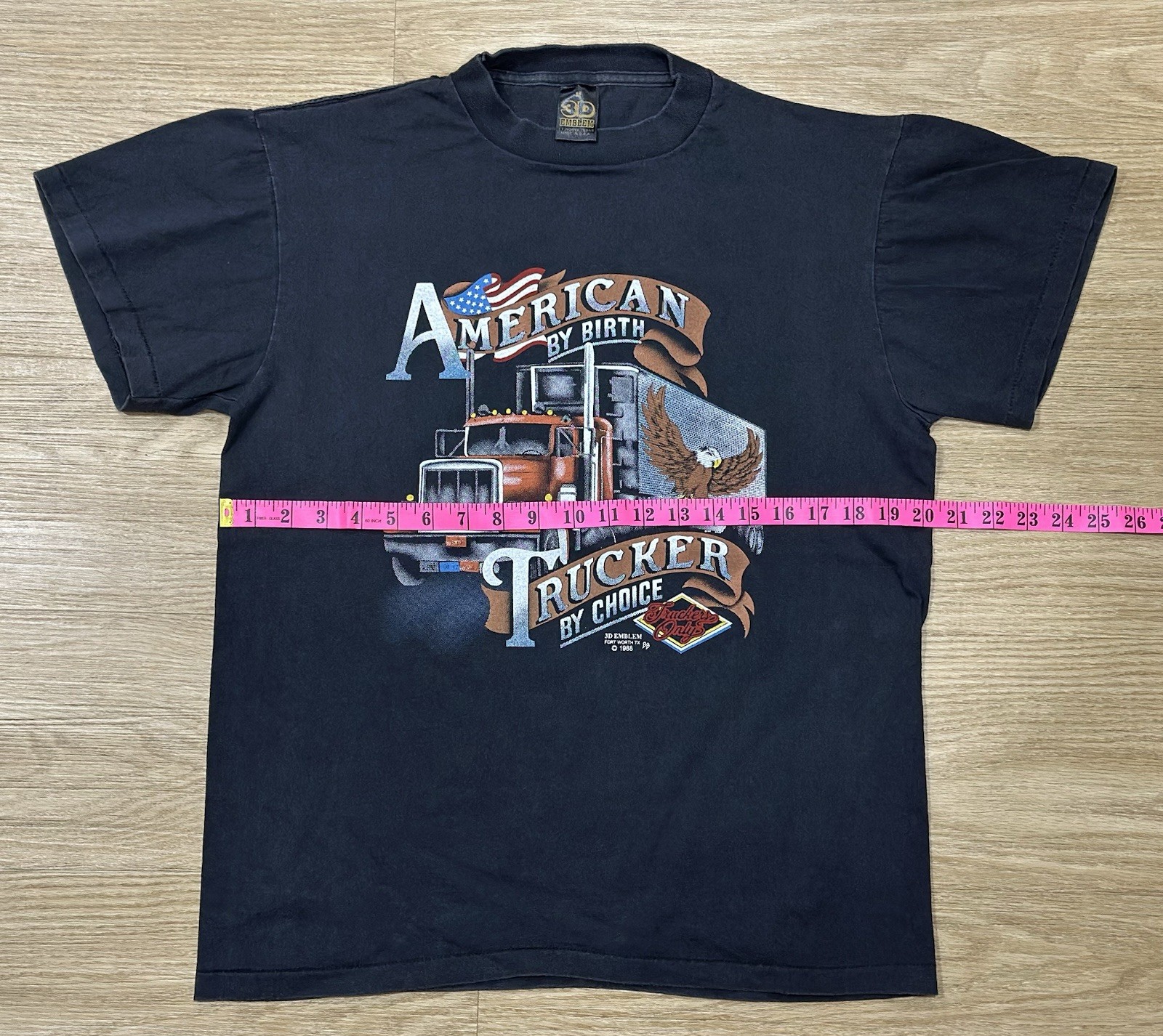AMERICAN BY BIRTH TRUCKER BY CHOICE vintage 1988 3D EMBLEM shirt BIKER Harley
