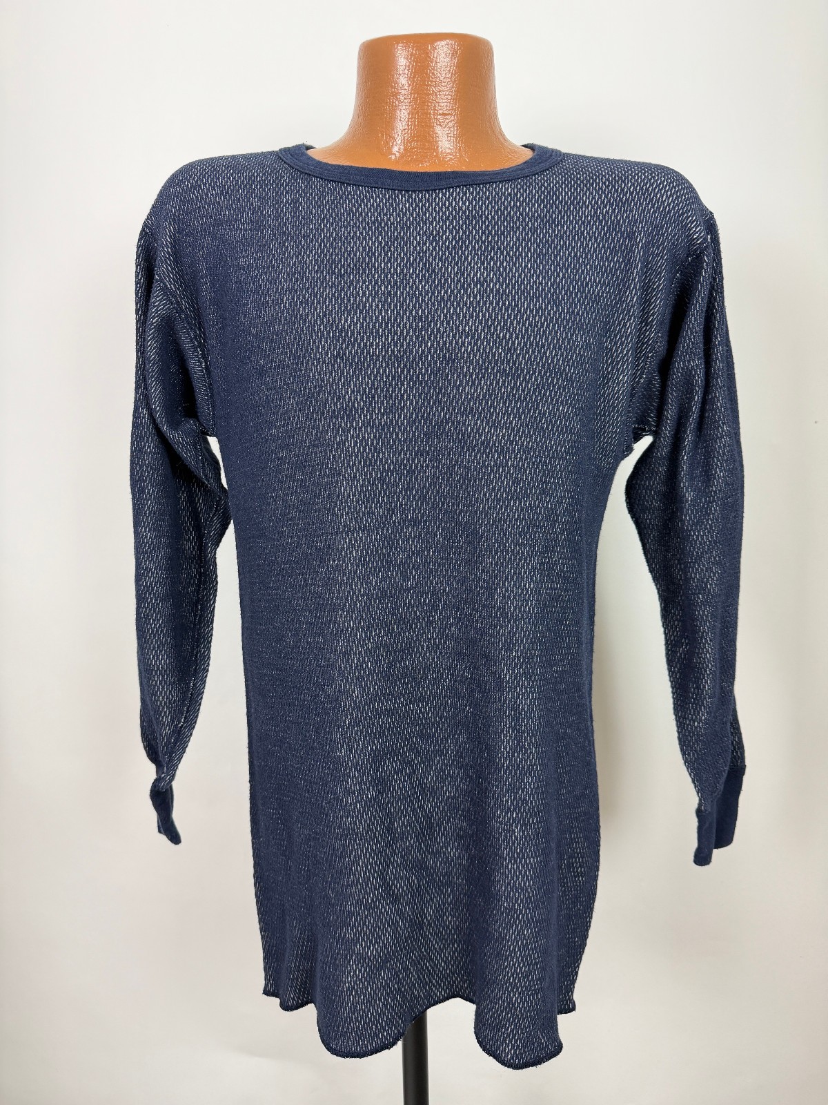 Vintage 90s Waffle-Knit Thermal Shirt Men XL Tight Stretchy Dual-Layer Navy USA