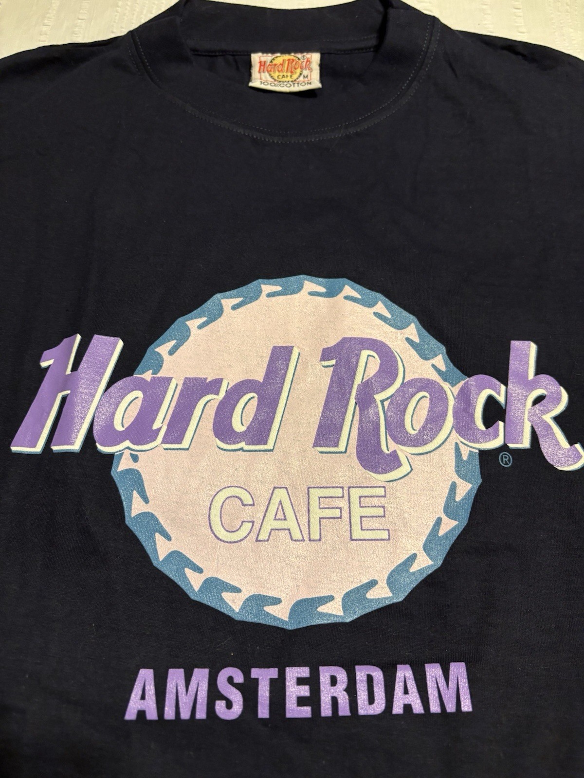 Vintage Hard Rock Cafe Amsterdam Med Shirt Black Graphic Print Logo