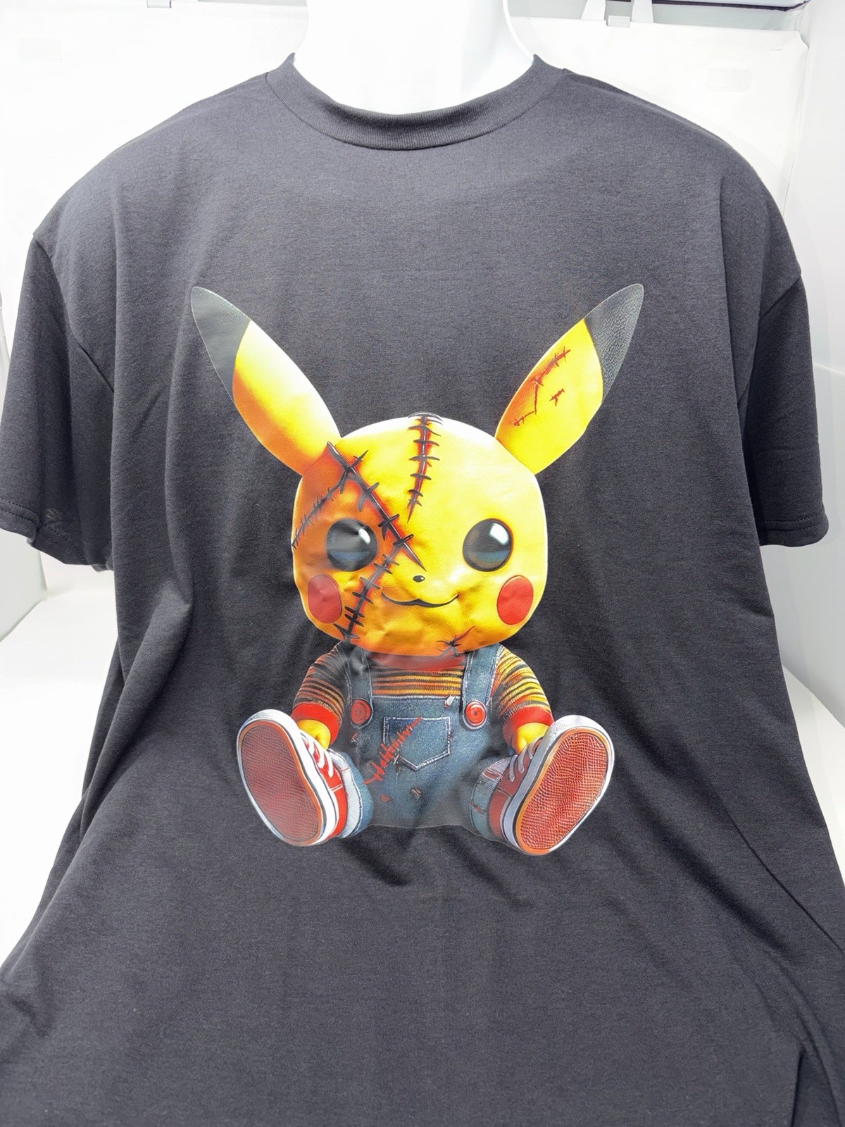 Pikachu Chucky Horror Graphic Tee Black Mens Sz L Pokemon Inspired Streetwear