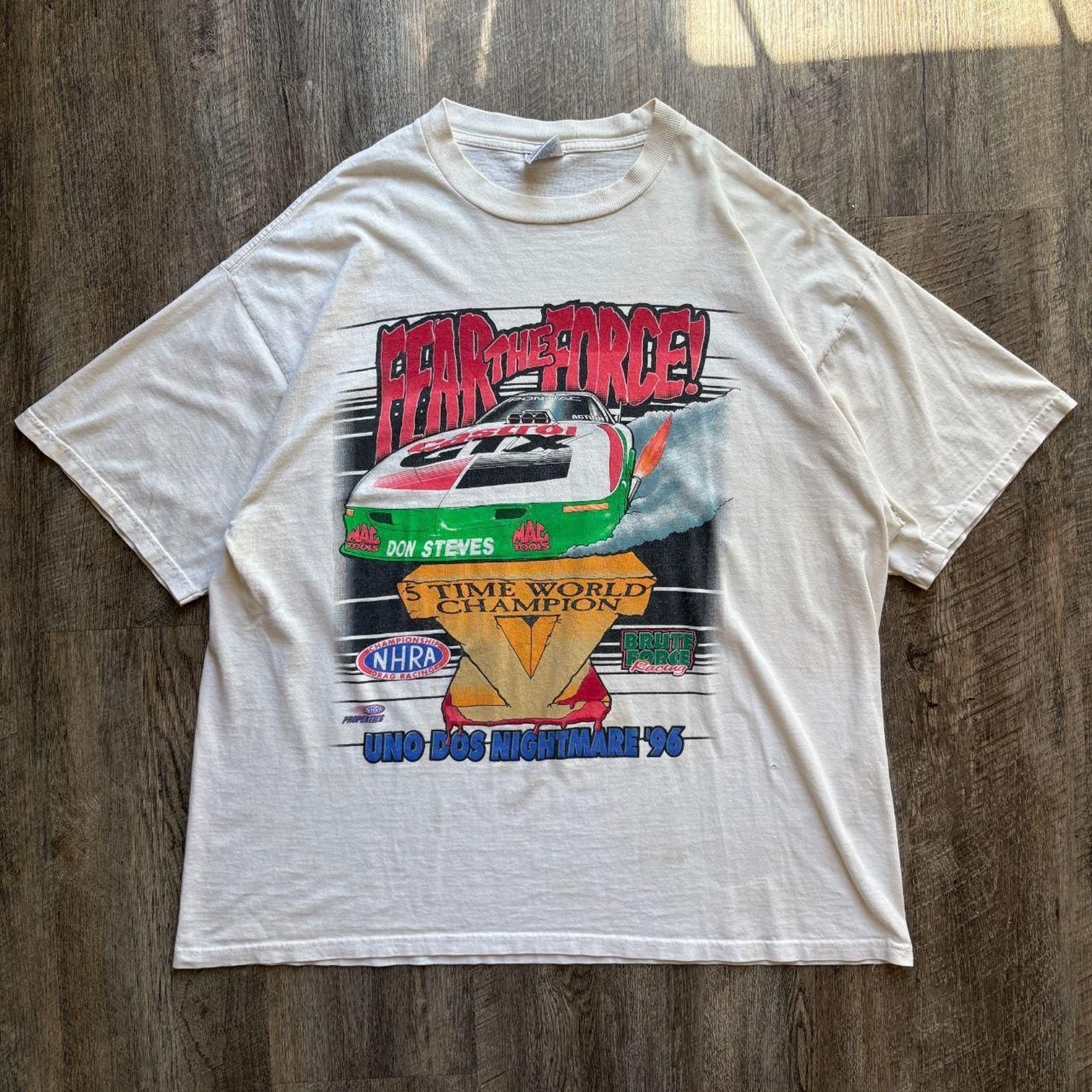 Vintage 1996 White NHRA John Force “Fear The Force” Racing Tee
