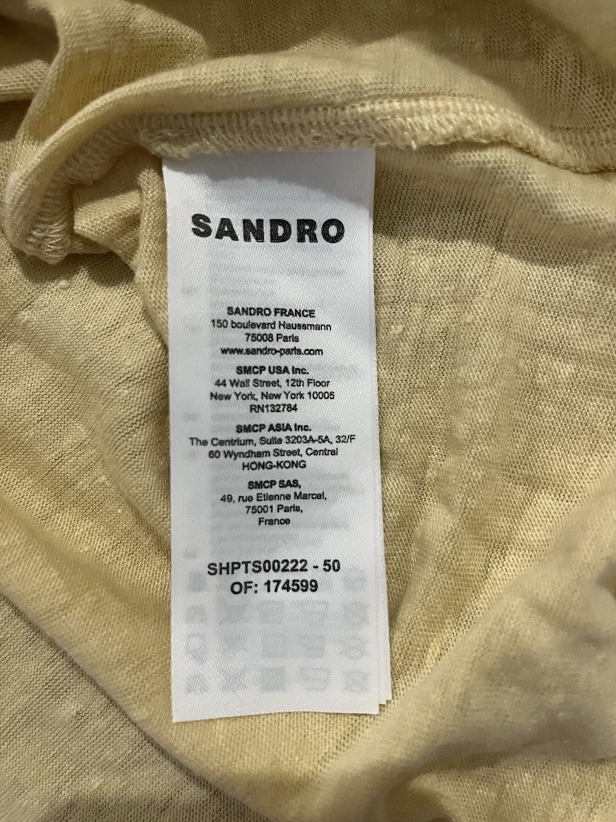 Sandro 100% Linen Yellow Solid Short Sleeve Crew Neck T-Shirt Top XXL SHPTS00222