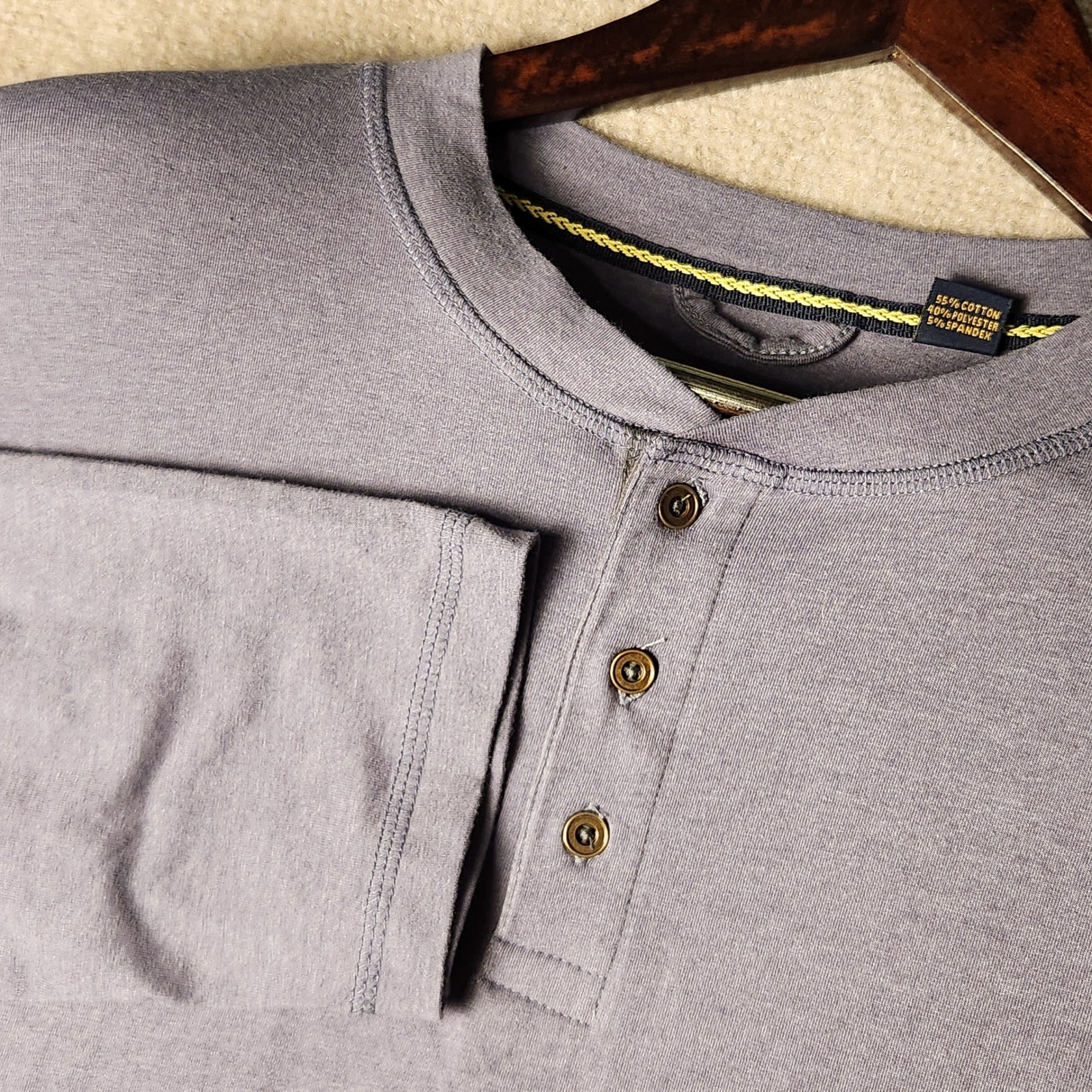 Vintage 1946 Henley Mens XL Grey Long Sleeve Cotton Blend Stretch Shirt