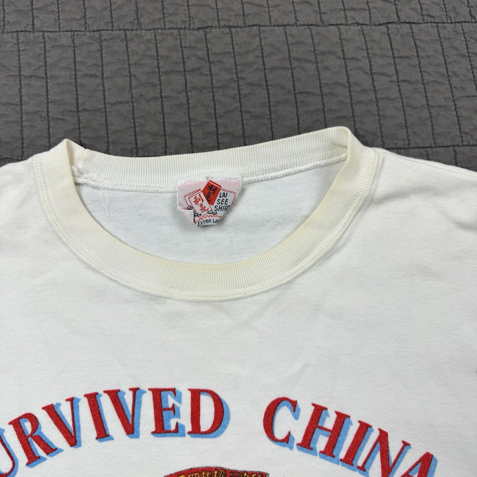 Vintage Lai See Shirts T Shirt Men’s XL White I Survived China Single Stitch