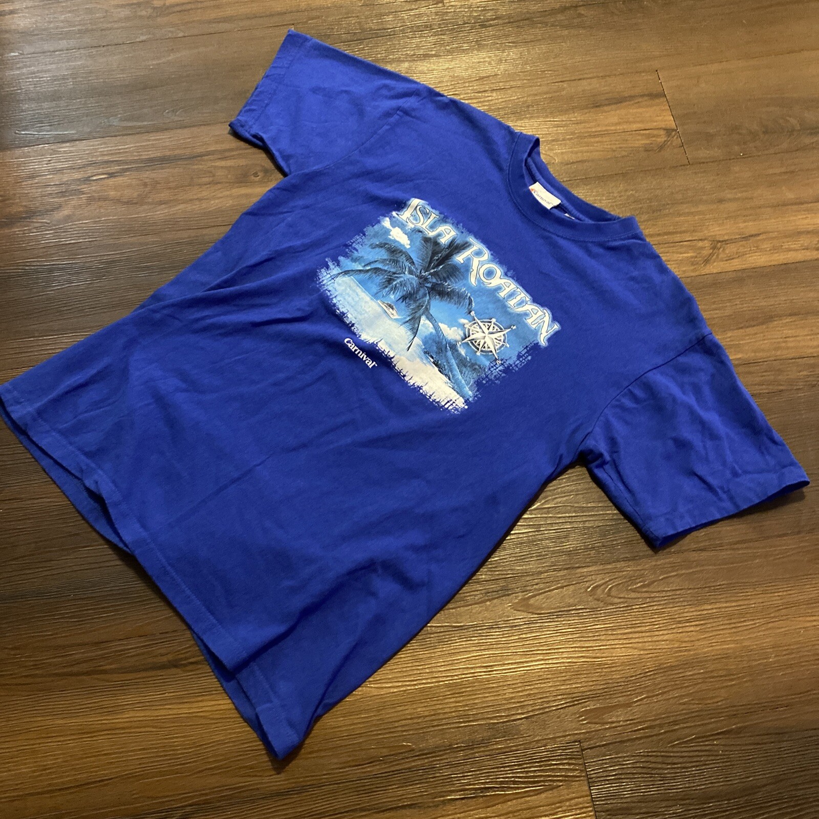 Carnival Cruise Lines Blue T Shirt Mens M Crewneck Isla Roatan Retro 90s Vintage