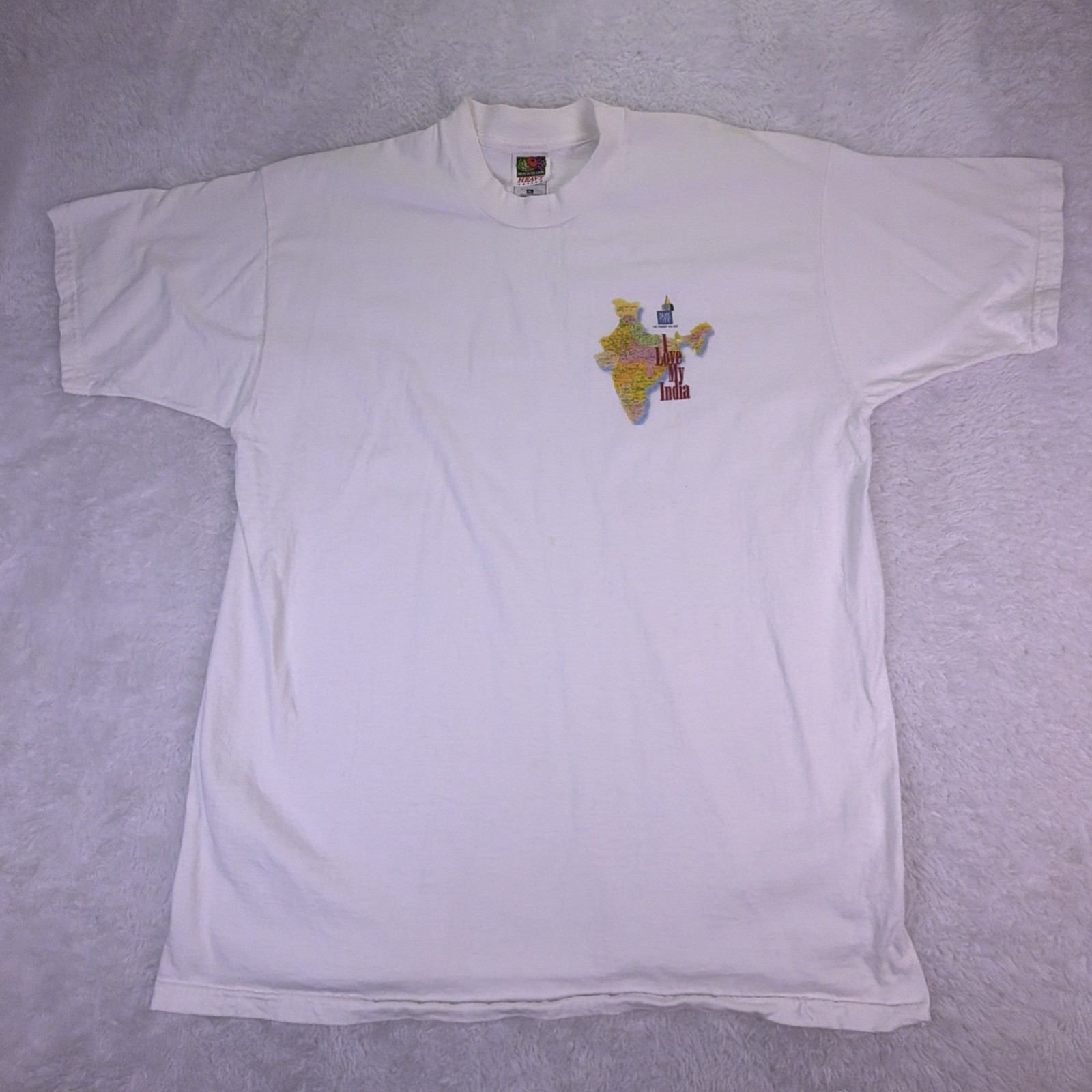 Vintage Hanes Heavyweight T-Shirt Men’s XL White – “I Love My India” 100% Cotton