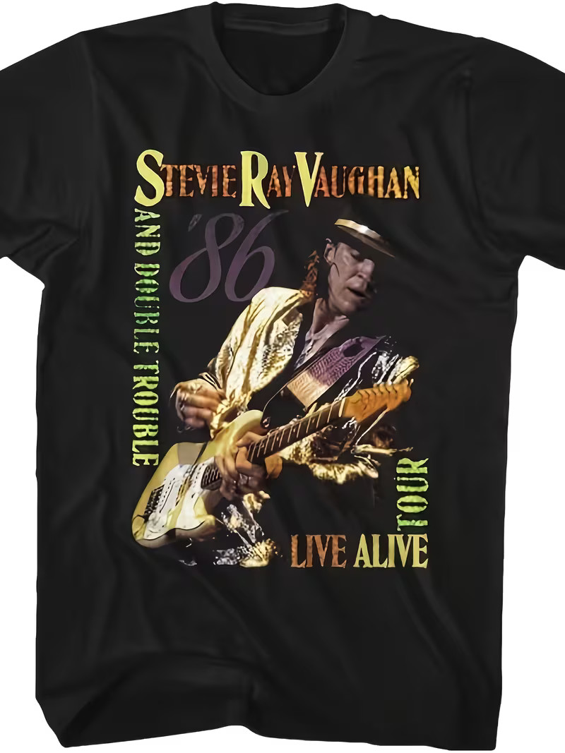 Classic Music by Stevie Ray Vaughan Live Performance Tour Black Adult T-Shirt