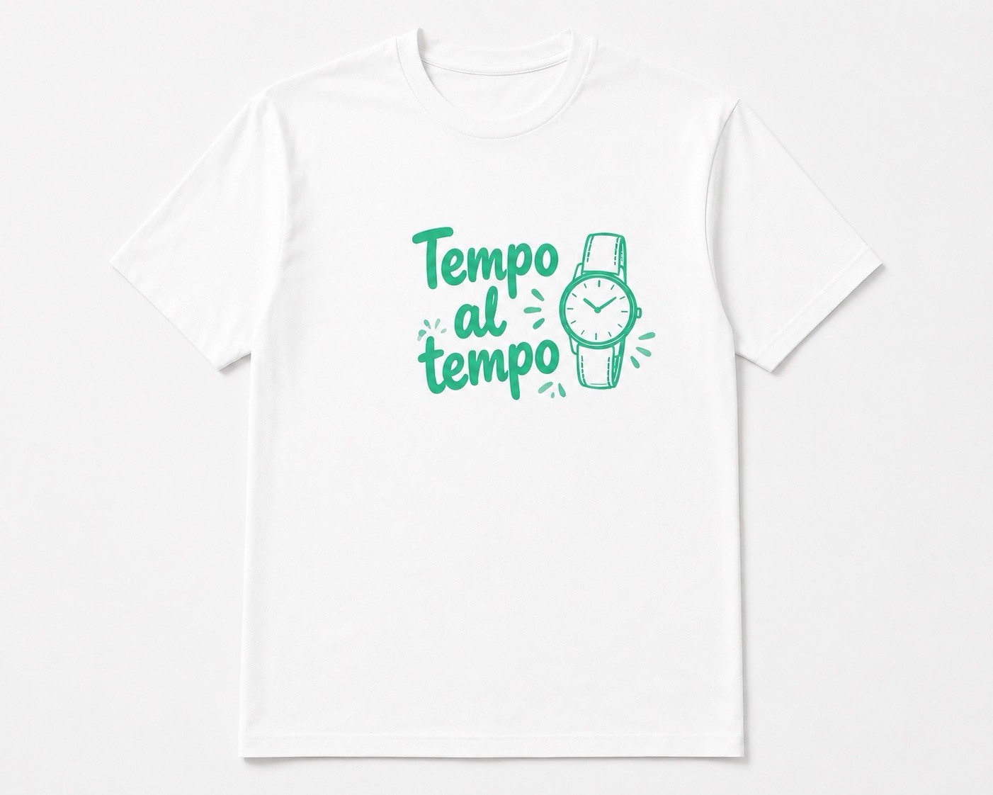 Unisex White “Tempo al Tempo” Watch T-Shirt – Gift Idea Size L