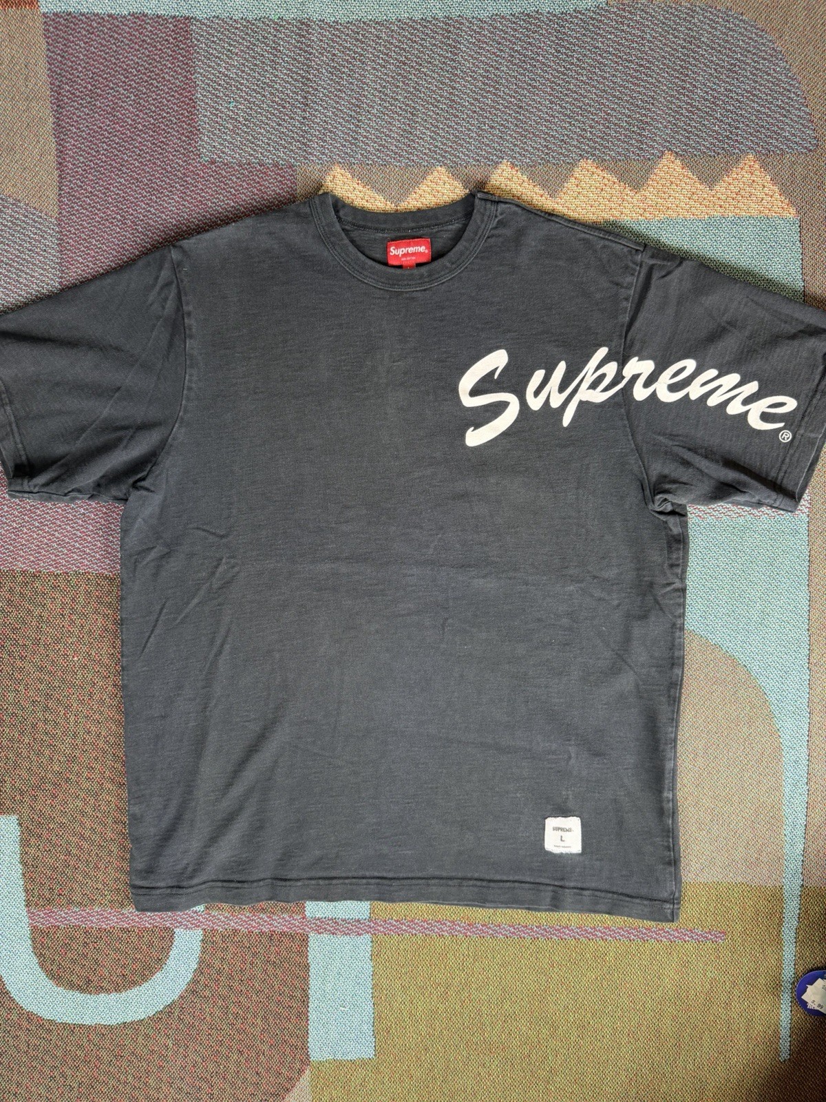 Rare SUPREME FW20 2020 Shoulder Arc Spell Out T Shirt Streetwear Black Large Fad