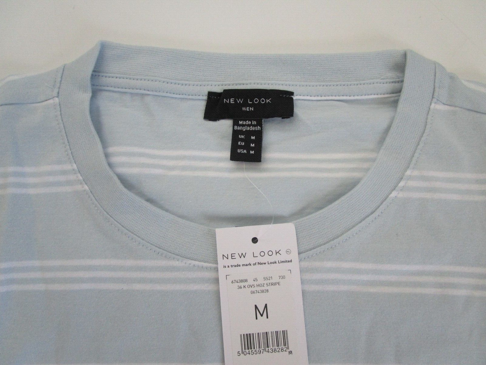 New Look Men’s Oversized Medium T-Shirt Blue/White Stripe 100% Organic Cotton