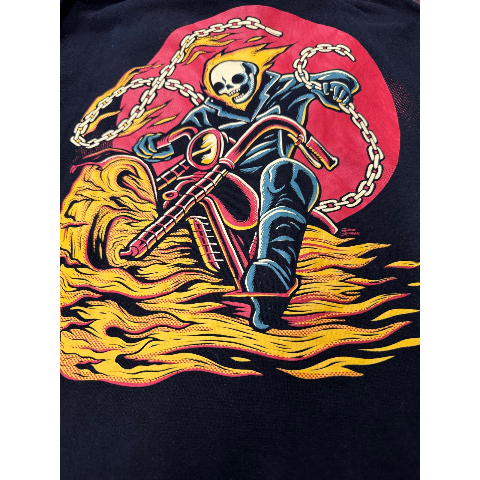 Marvel Ghost Rider Hooded T Shirt Skull Motorcycle Flames Graphic XL