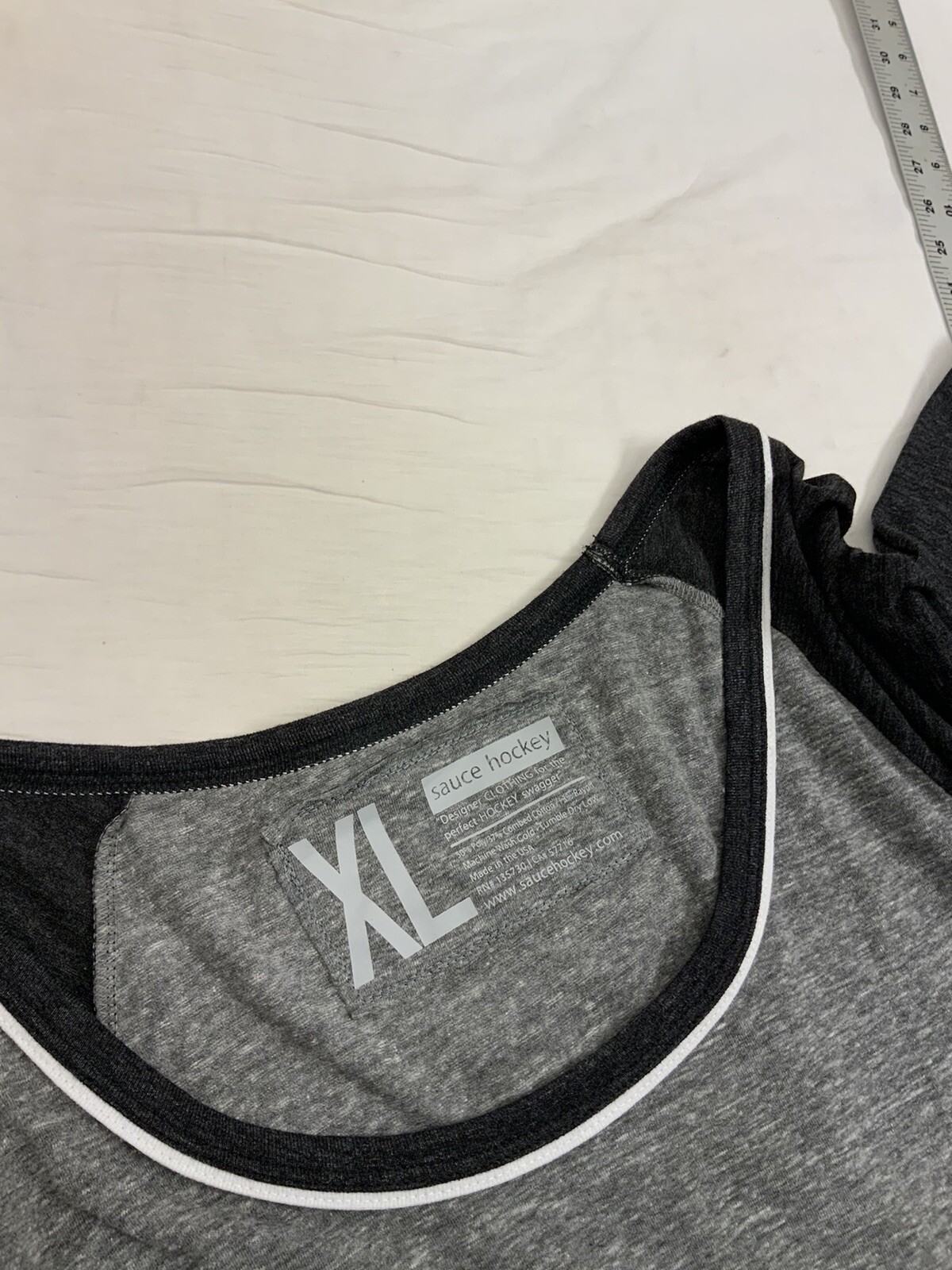 Sauce Hockey Shirt XL Gray 1/2 Sleeve Poly Cotton Rayon Made USA NWT YGI O2-335