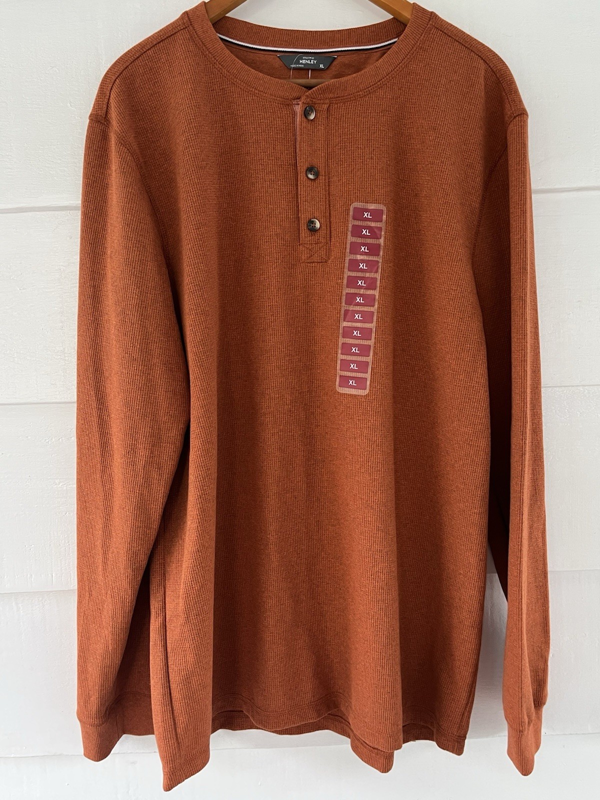 Therma Henley Men’s Rust Shirt Waffle Knit Cotton Blend Thick Fall XL New