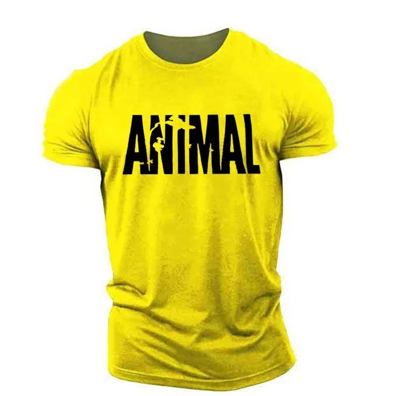 Men Muscle Gym T-Shirts Short Sleeve Workout Athletic Bodybuilding Animal Tee