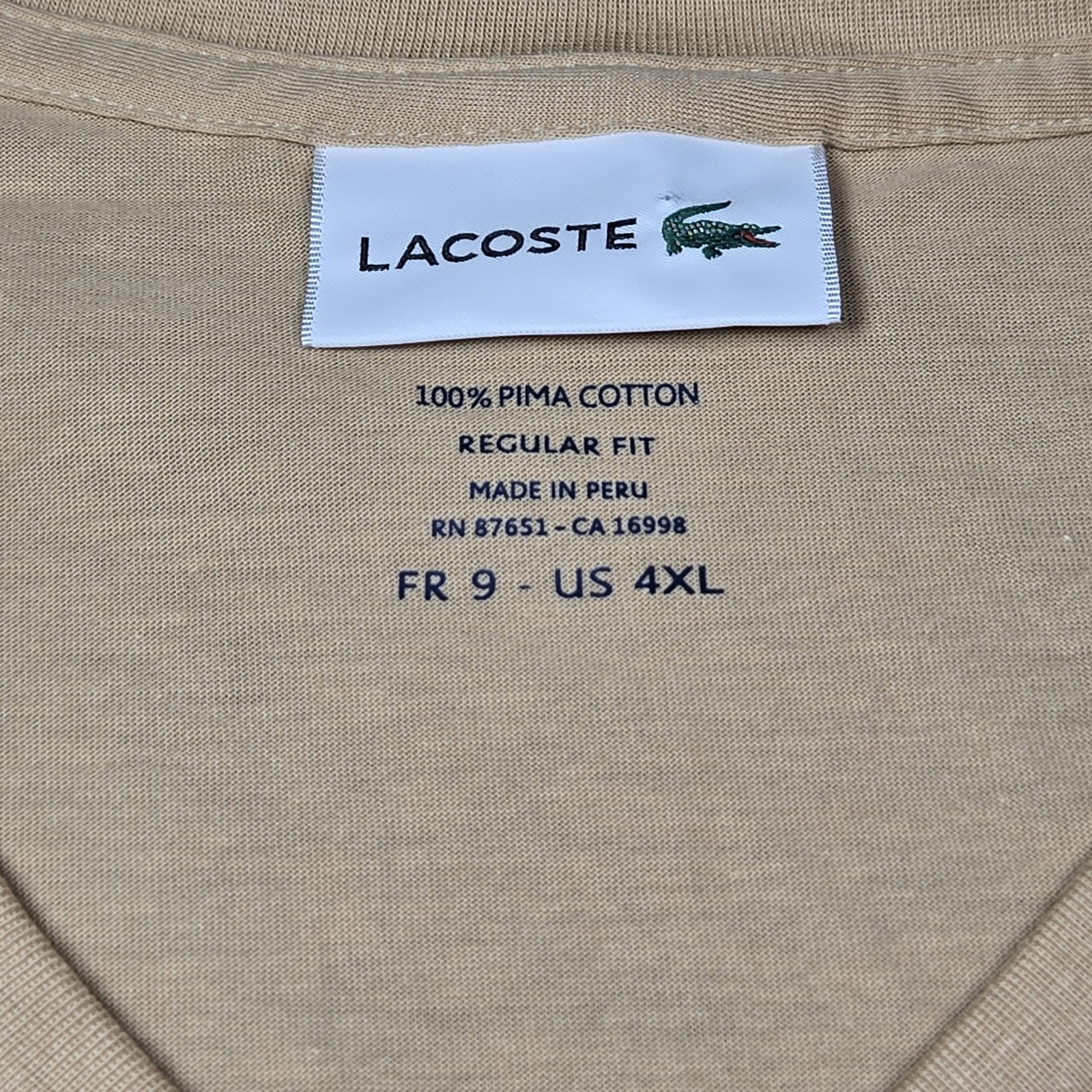 The Lacoste Men’s Lightweight Pima Cotton V-Neck T-Shirt FR 9-4XL Beige