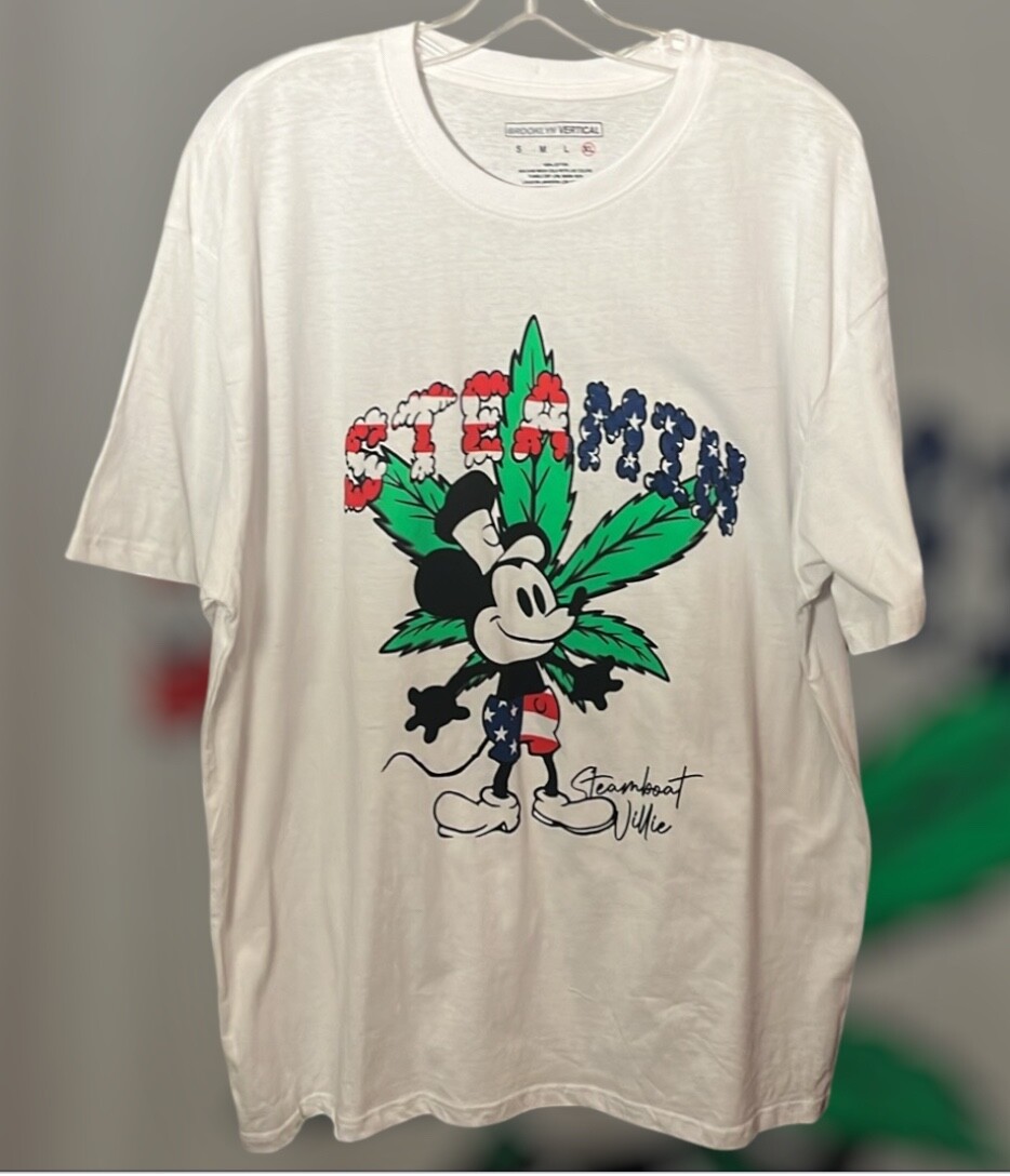 Brooklyn Vertical “Steamin” Mickey Steamboat Willie Leafy & Patriotic Unisex Tee