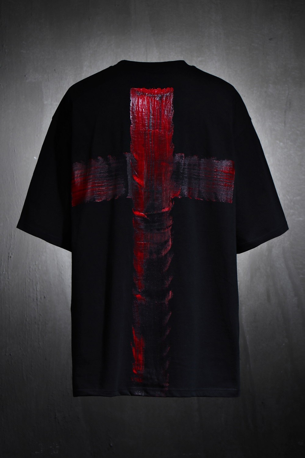 ByTheR ProjectR Mens Black White Cross Hand Painted Graphic T-Shirt Loose Fit