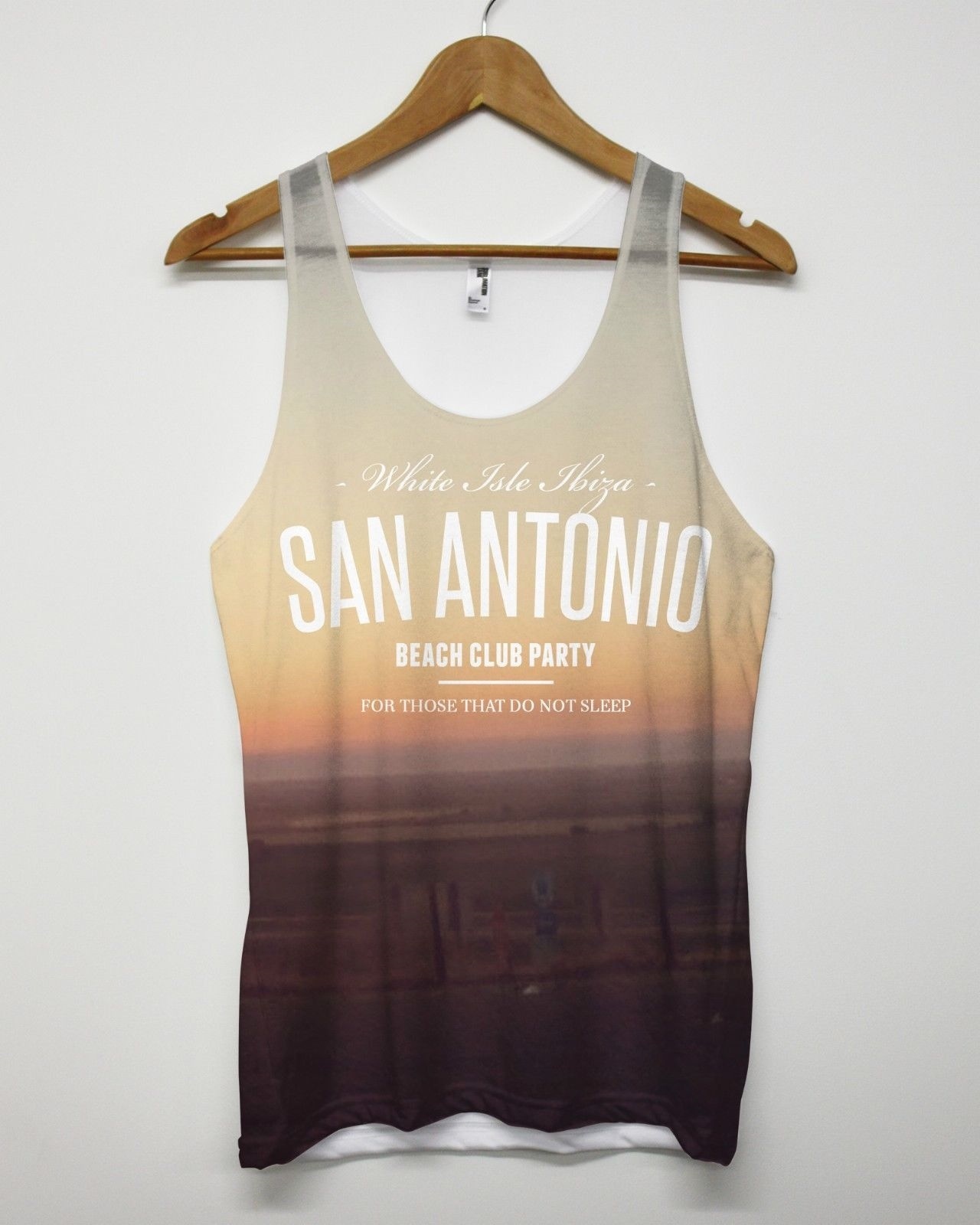 San Antonio All Over Vest Tank Top Singlet Summer Holiday Ibiza White Isle Beach