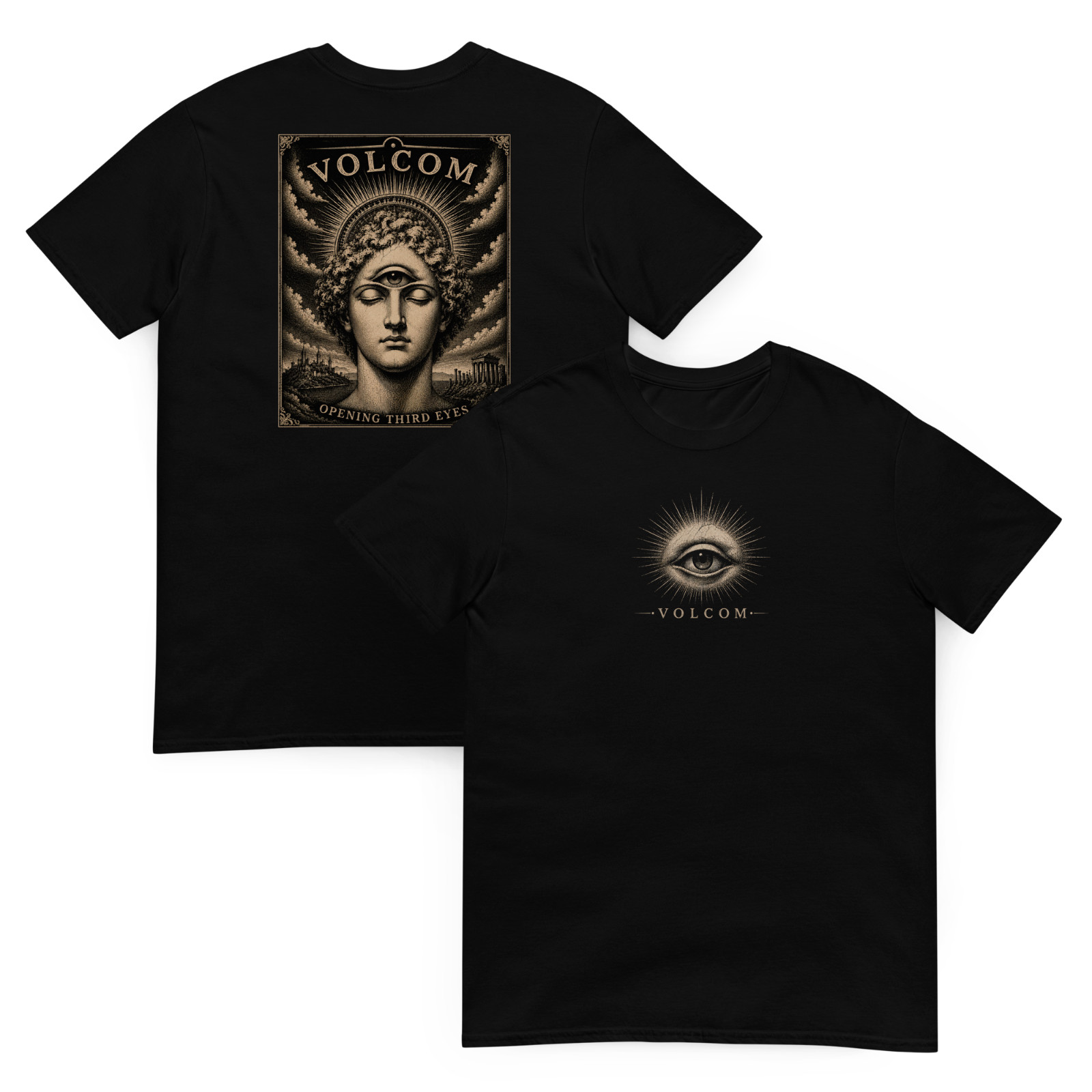 Volcom Opening Third Eyes T Shirt Gothic Vintage Eye Graphic Black Tee