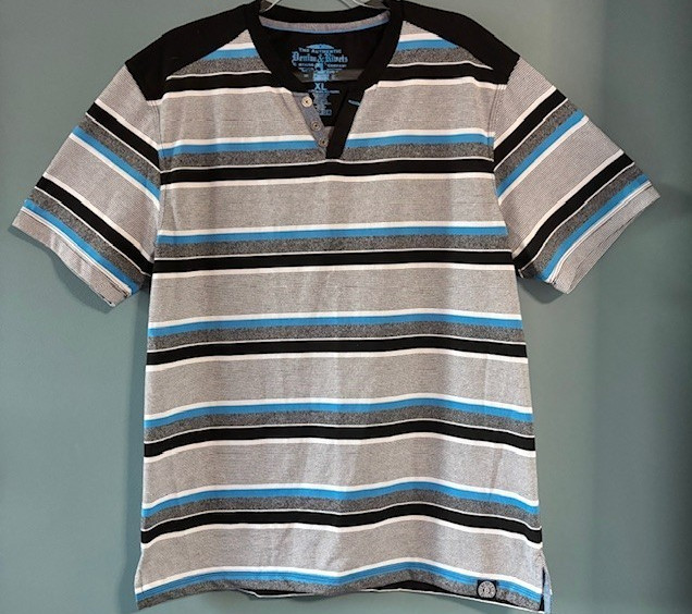 Denim & Rivets Men’s XL Striped Short Sleeve Shirt Black Yoke 2 Button Placket