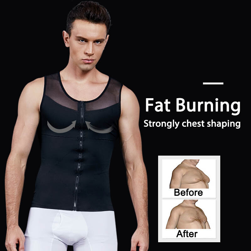 Men’s Zipper Body Shaper Toning T-Shirt Ultra Durable Vest Compression Underwear