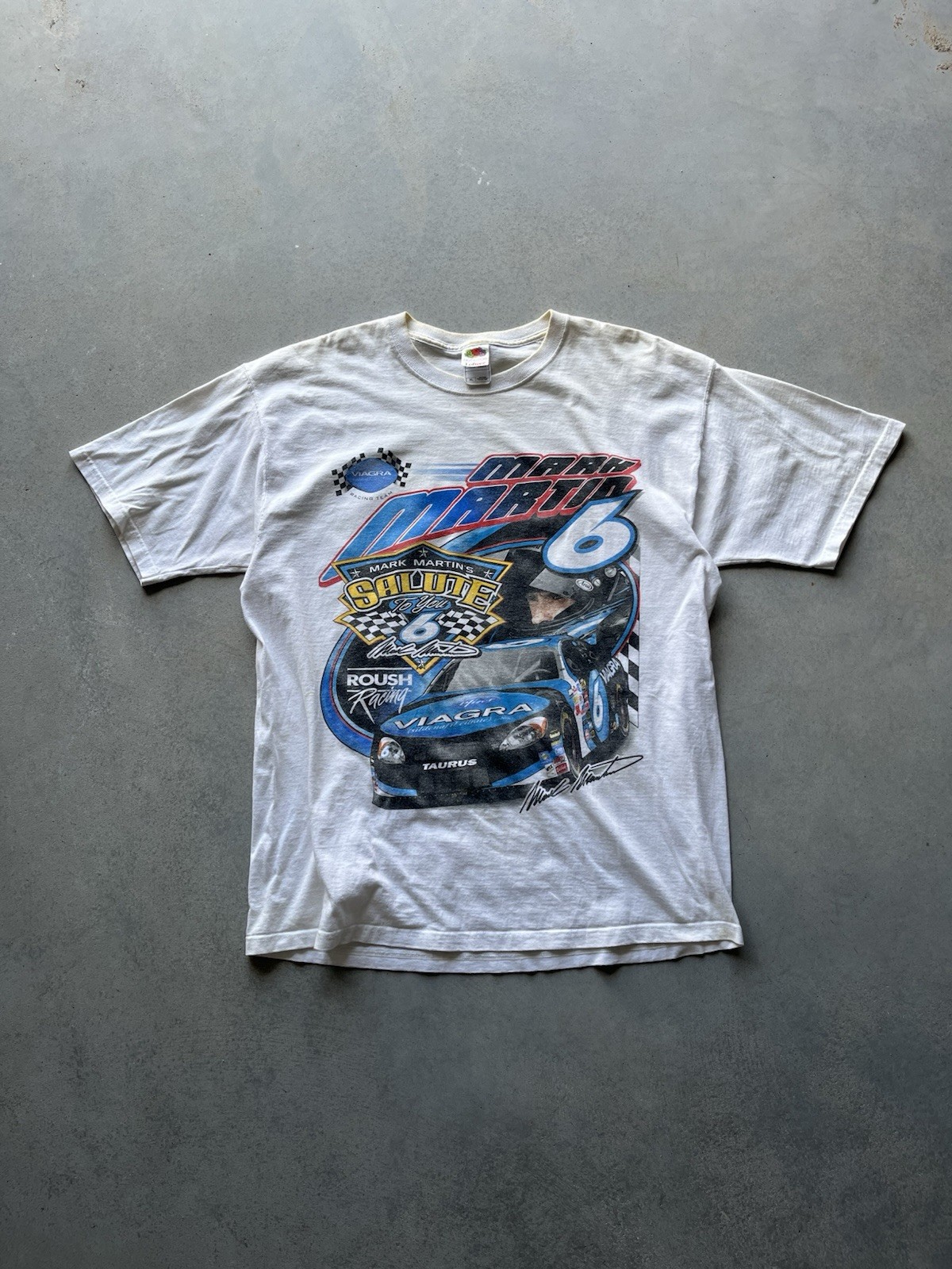 Y2K Mark Martin NASCAR Shirt XL White Blue Graphic Streetwear Viagra Racing