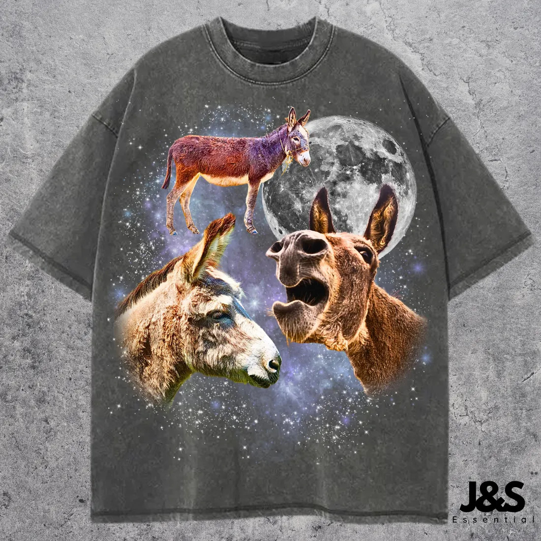 Three Donkey Graphic T-shirt, Vintage Donkey Moon Tshirt, Funny Donkey