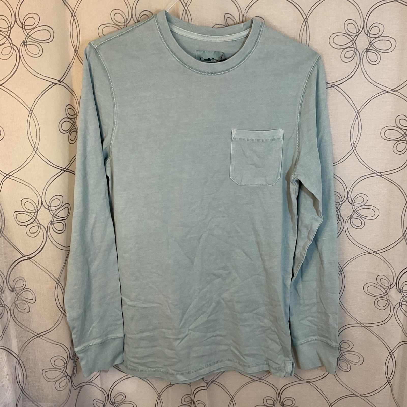 Men’s Crewneck Long Sleeve T-Shirt – Goodfellow & Co Light Aqua Blue Size Medium