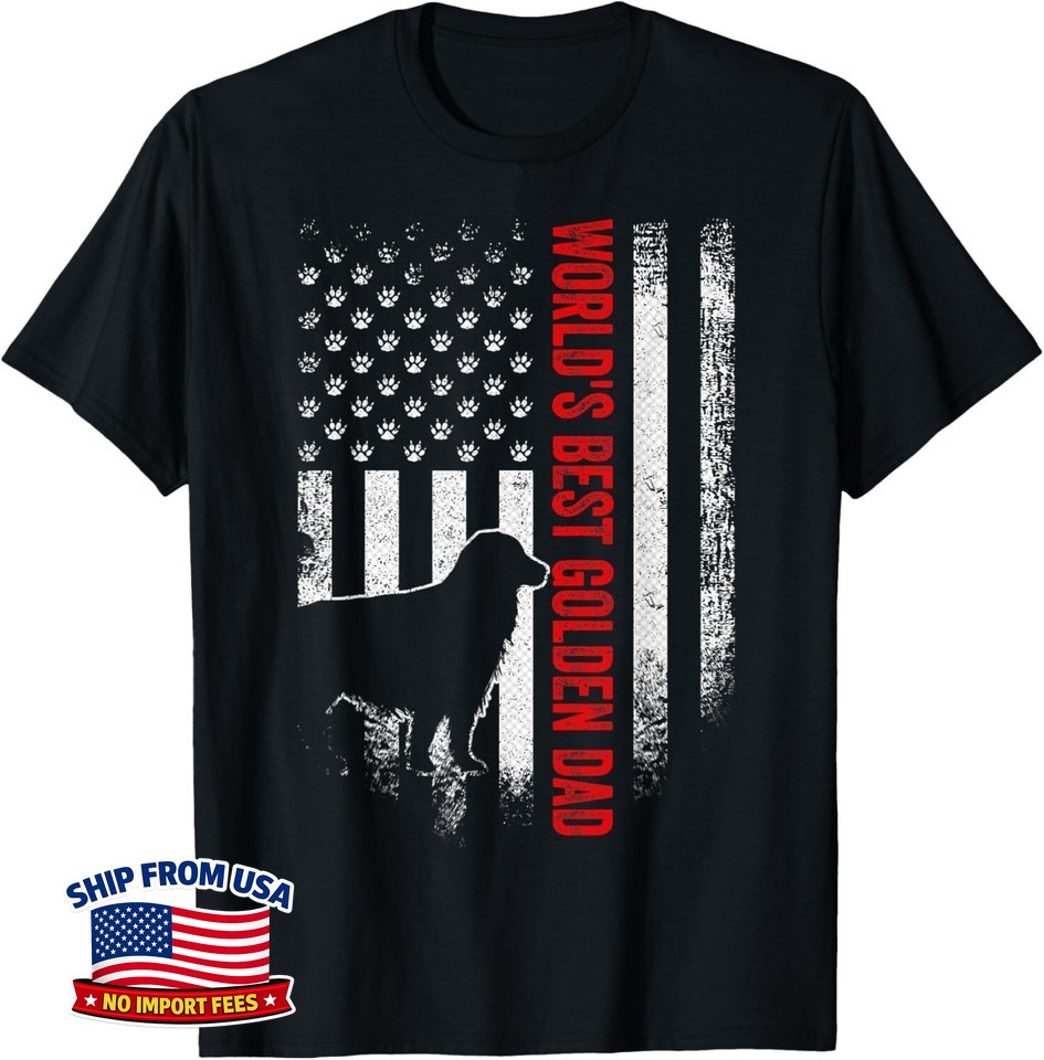 Dog Vintage American Flag World’s Best Golden Retriever Dad Gift Unisex T-Shirt