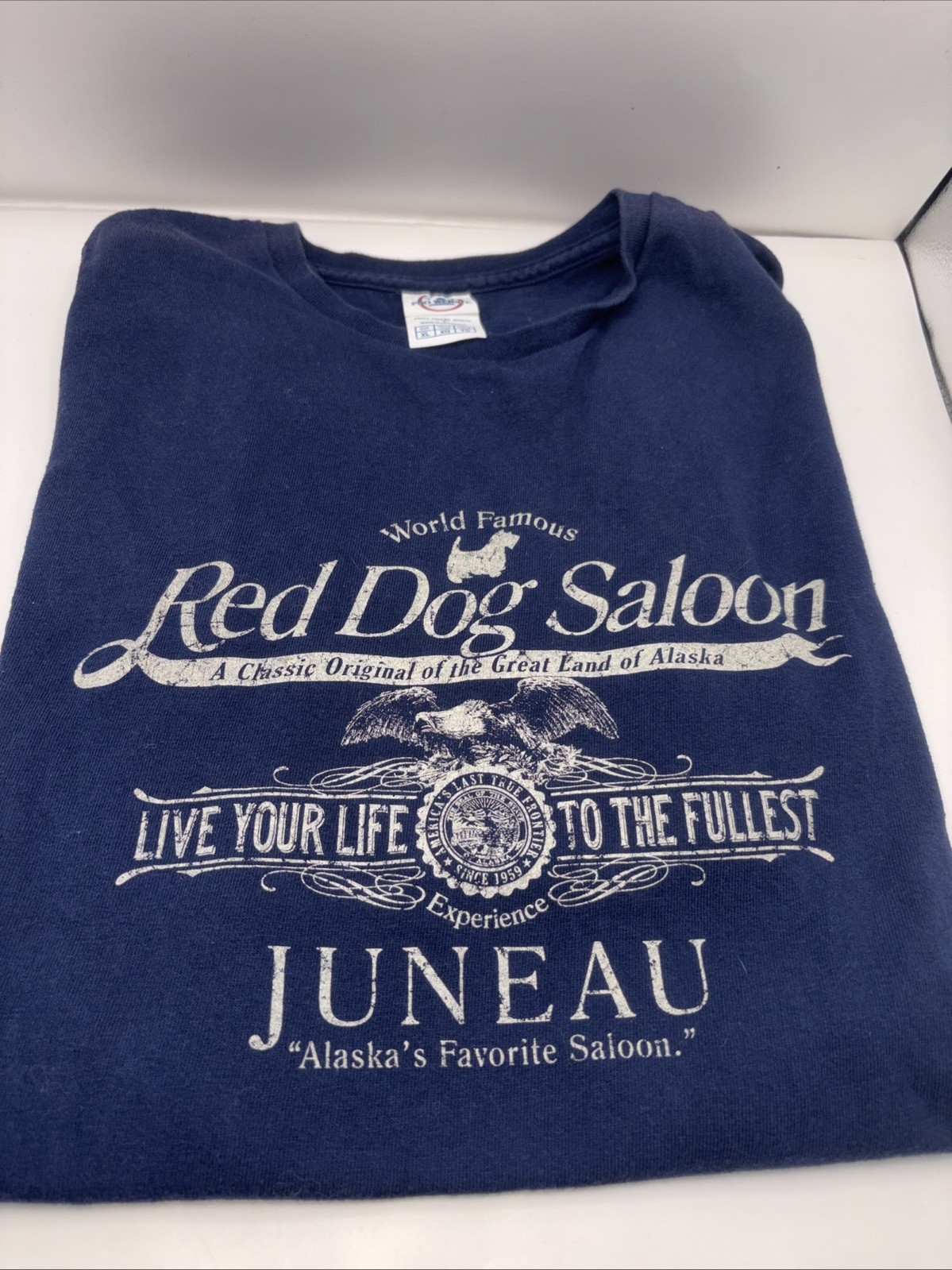 Vtg Red Dog Saloon Juneau Alaska T Shirt XL Blue Travel Souvenir FREE SHIP