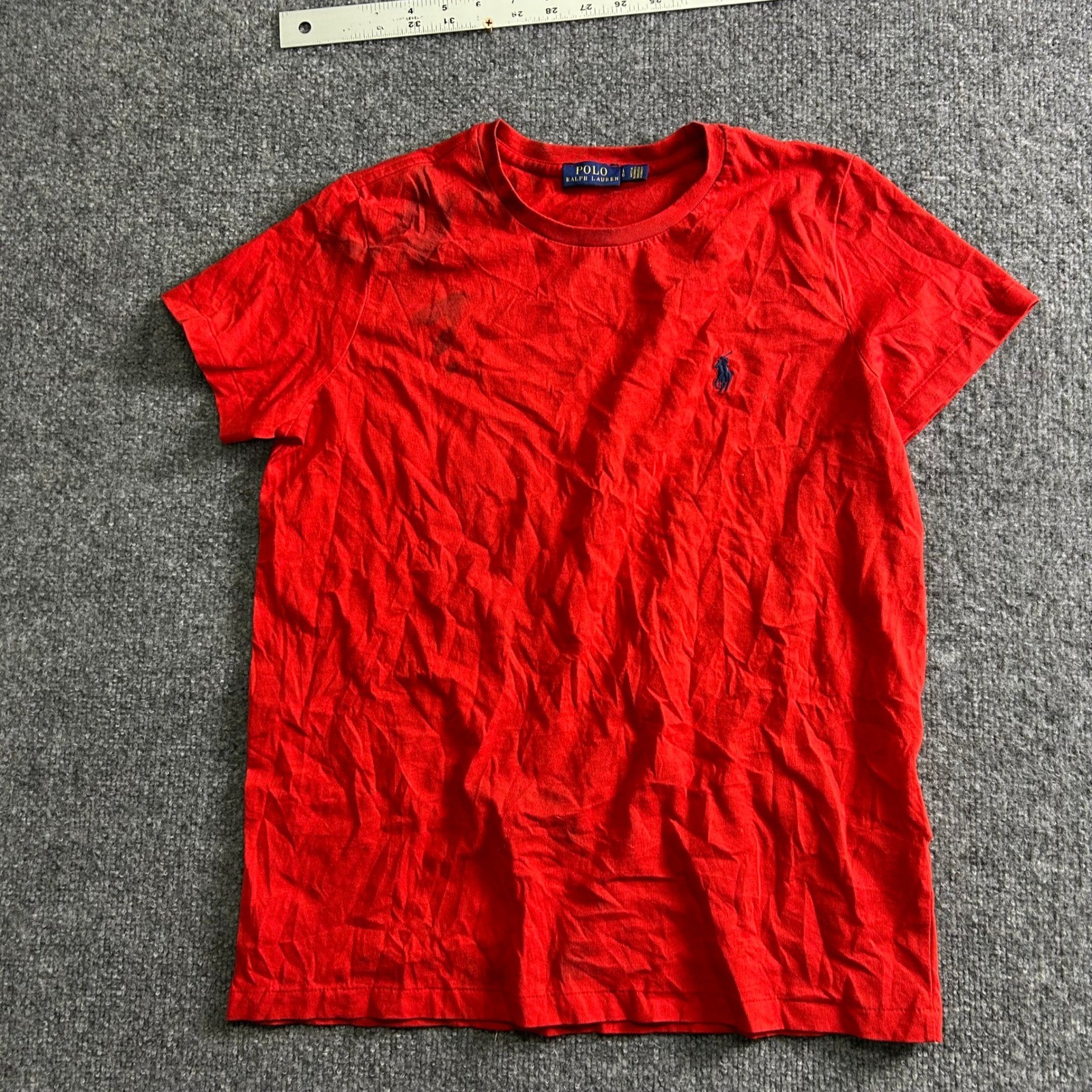 Polo Ralph Lauren T-Shirt Mens Size L Red Short Sleeve Pony Logo Stained Fair