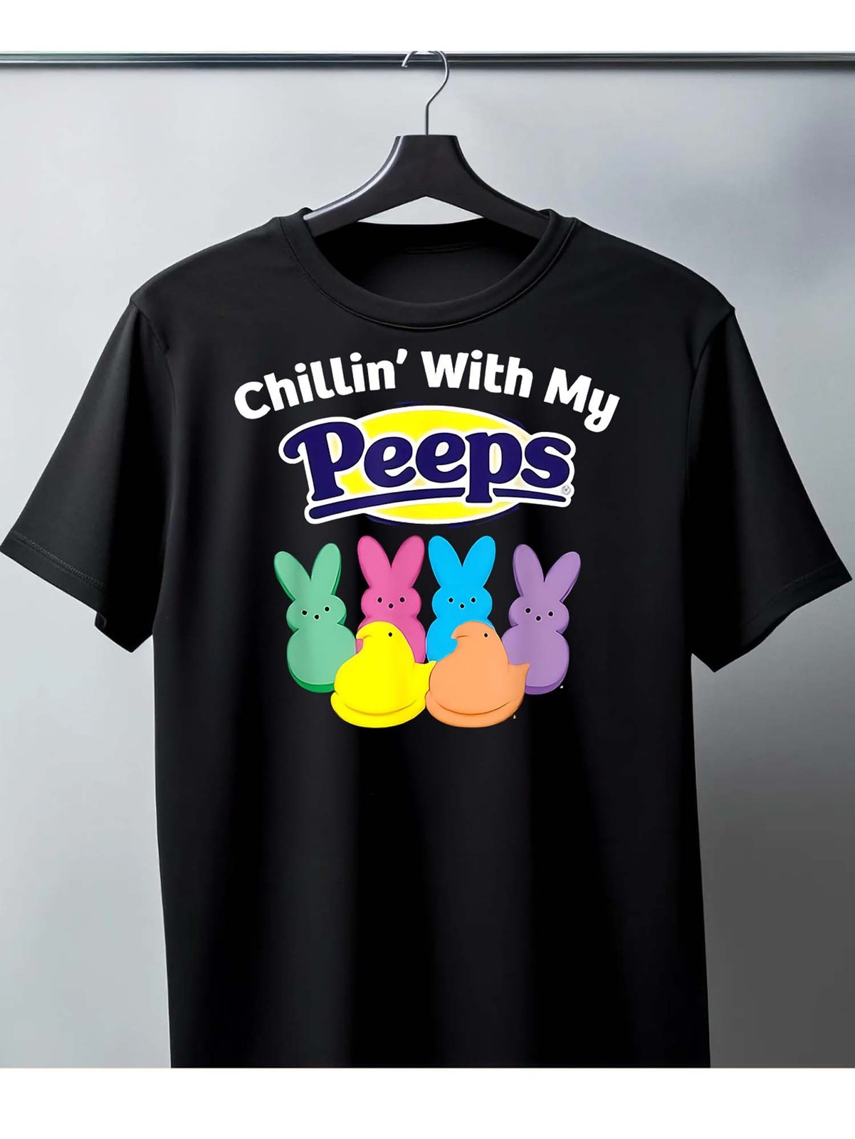 Chillin With My Peeps Funny Easter Bunny Graphic T-Shirt Cute Holiday Tee