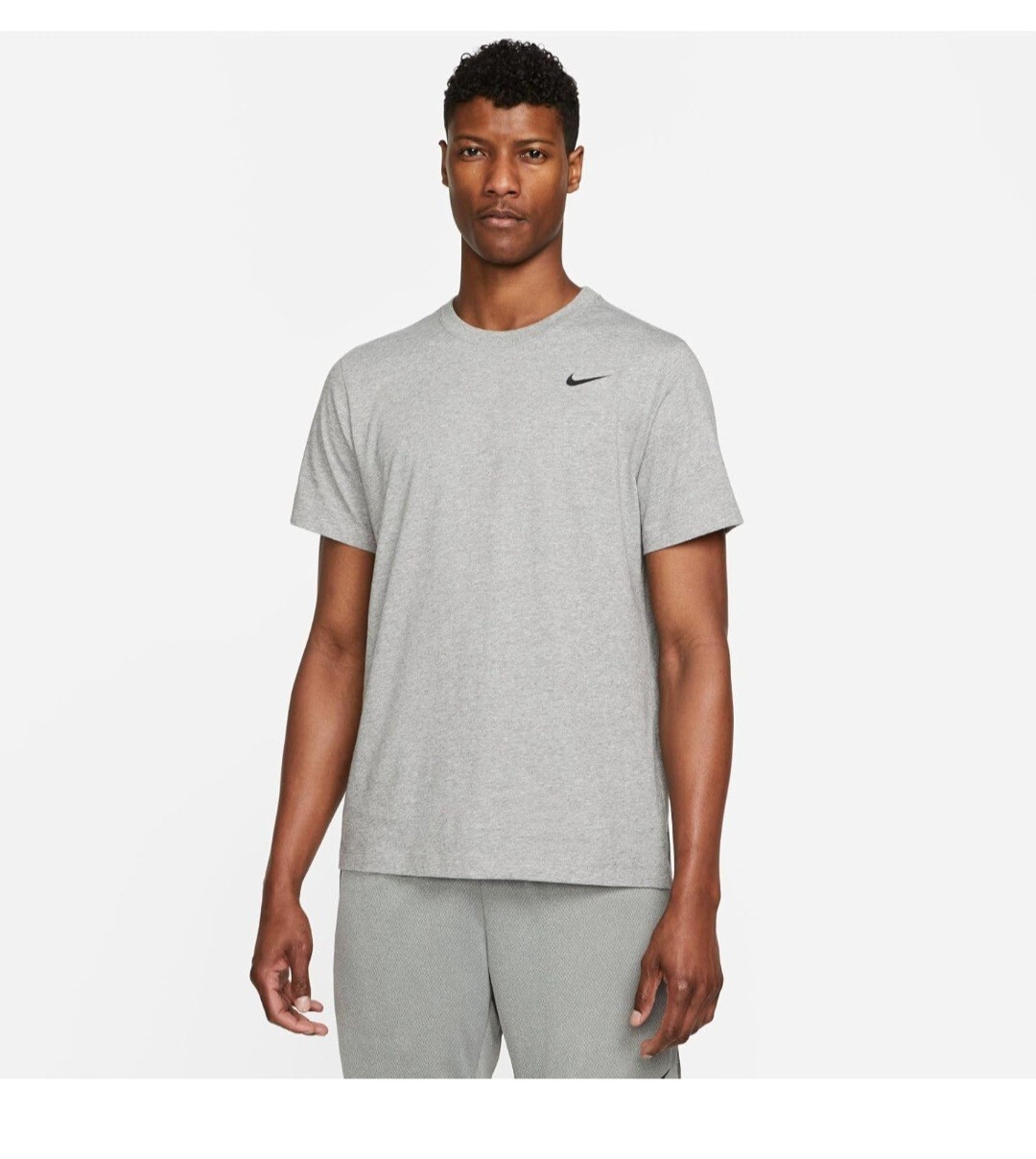 Nike Men’s Dry Tee Drifit Cotton Crew Solid, Carbon Heather/White, Medium